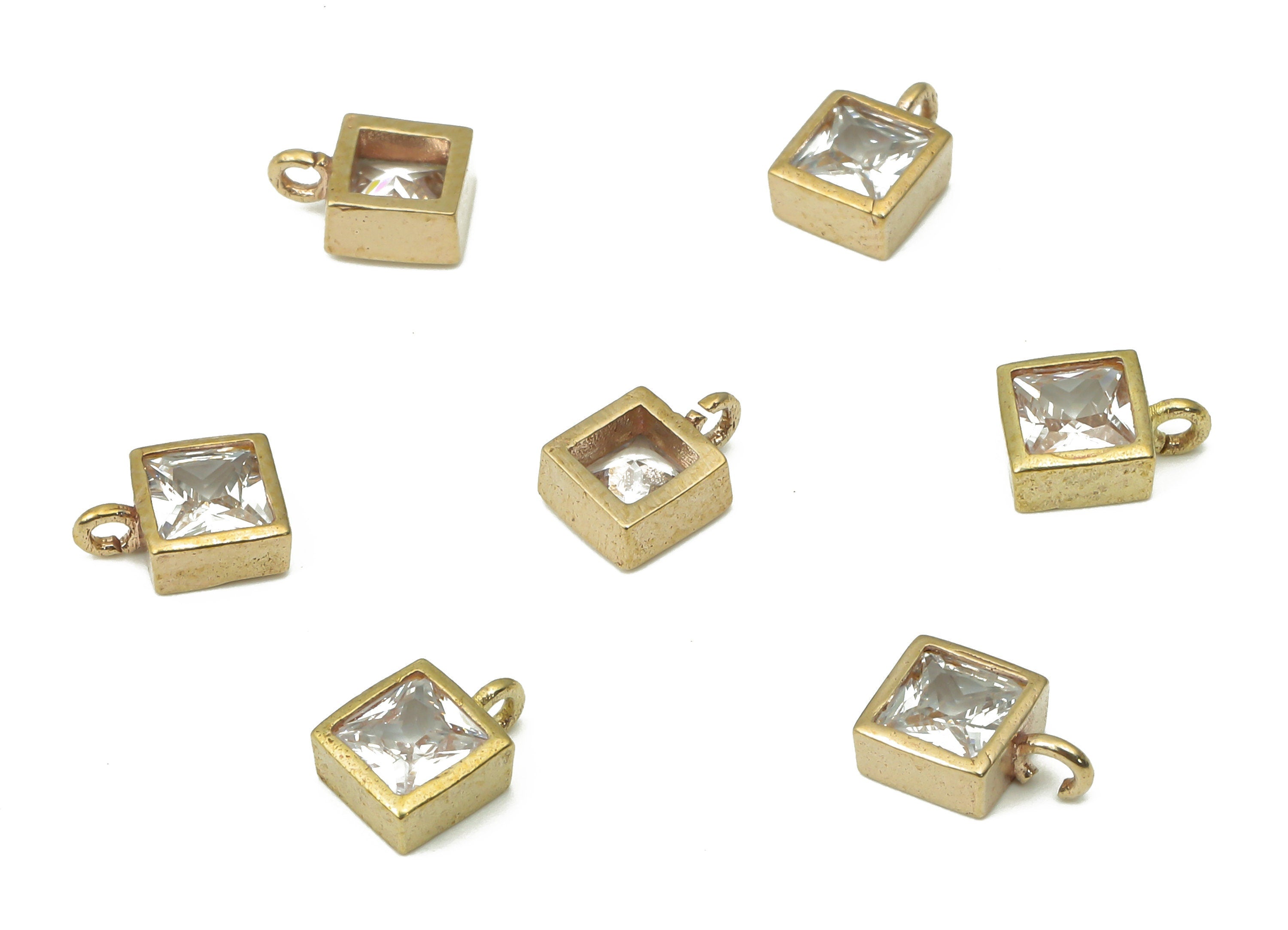 Brass Mini Square Earring Charms with Zircon - Raw Brass Mini Square Pendant - Earring Charms for Jewelry Making - 7.23x5.08x2.8mm - PP7424 - DOMEDBAZAAR