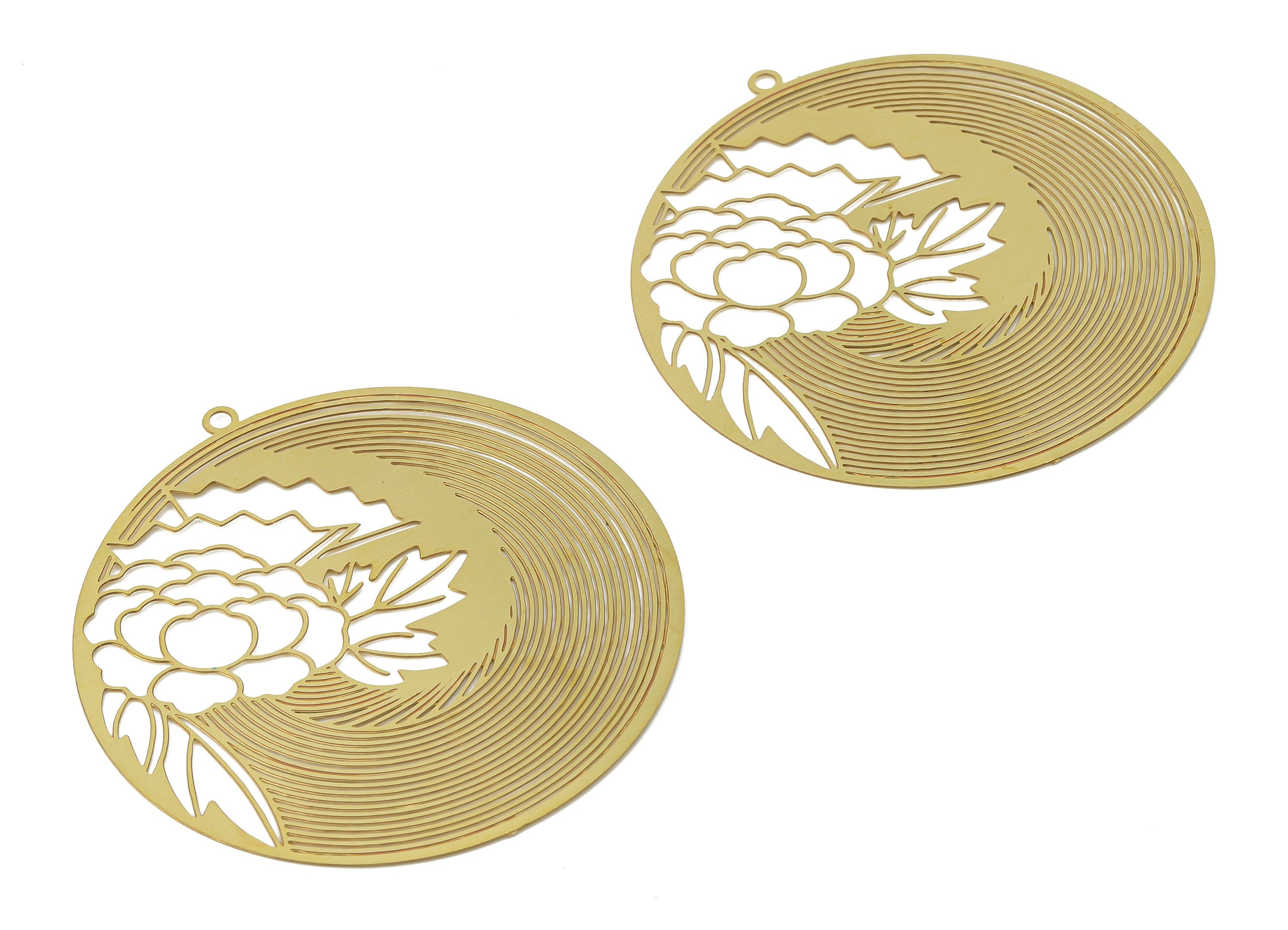 Brass Thread Round Branch Earring Charms - Raw Brass Cloud Wave String Leaf Pendant - Jewelry Making Supplies - 46.44x44.22x0.28mm - JJB7046 - DOMEDBAZAAR