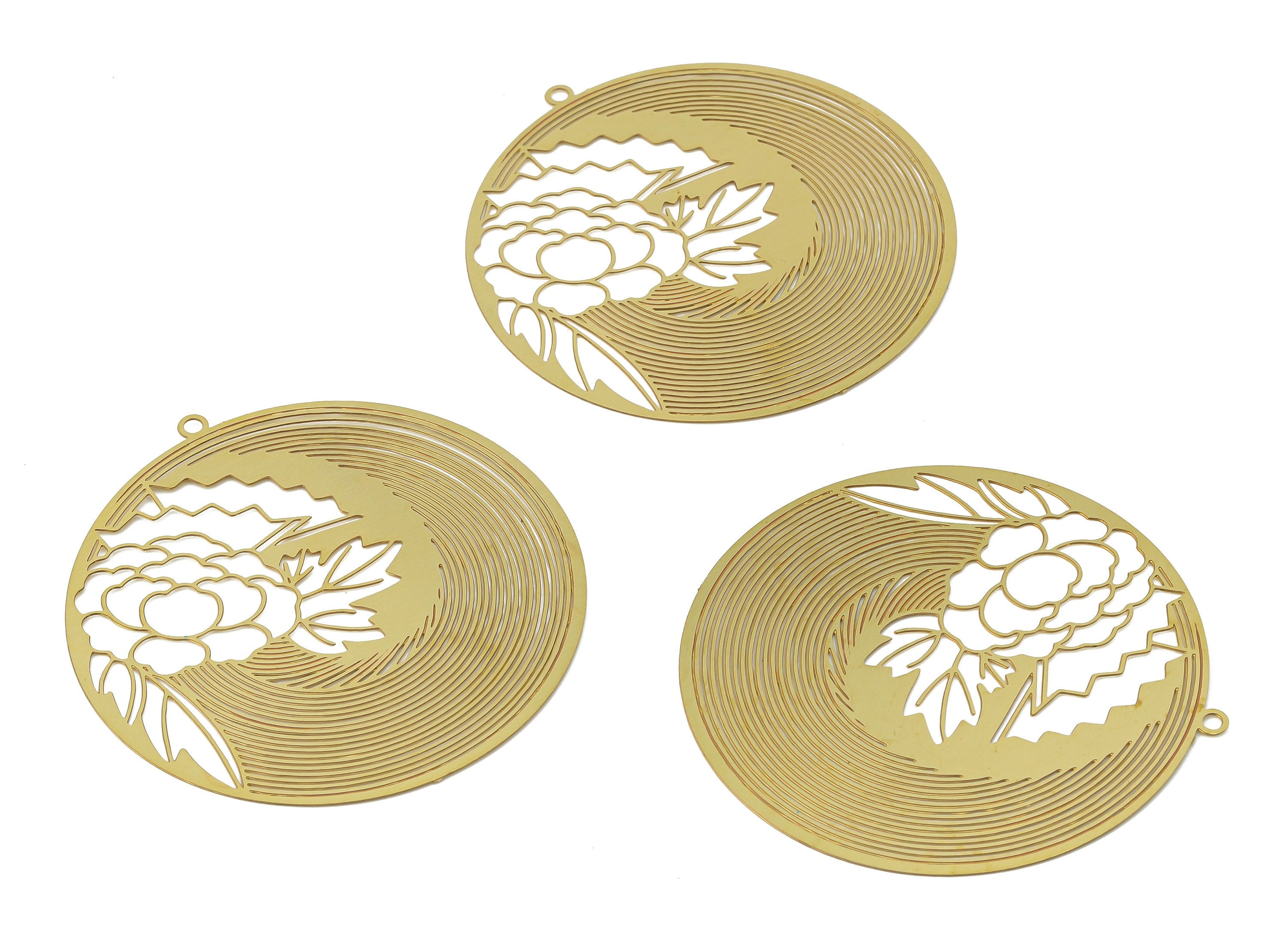 Brass Thread Round Branch Earring Charms - Raw Brass Cloud Wave String Leaf Pendant - Jewelry Making Supplies - 46.44x44.22x0.28mm - JJB7046 - DOMEDBAZAAR