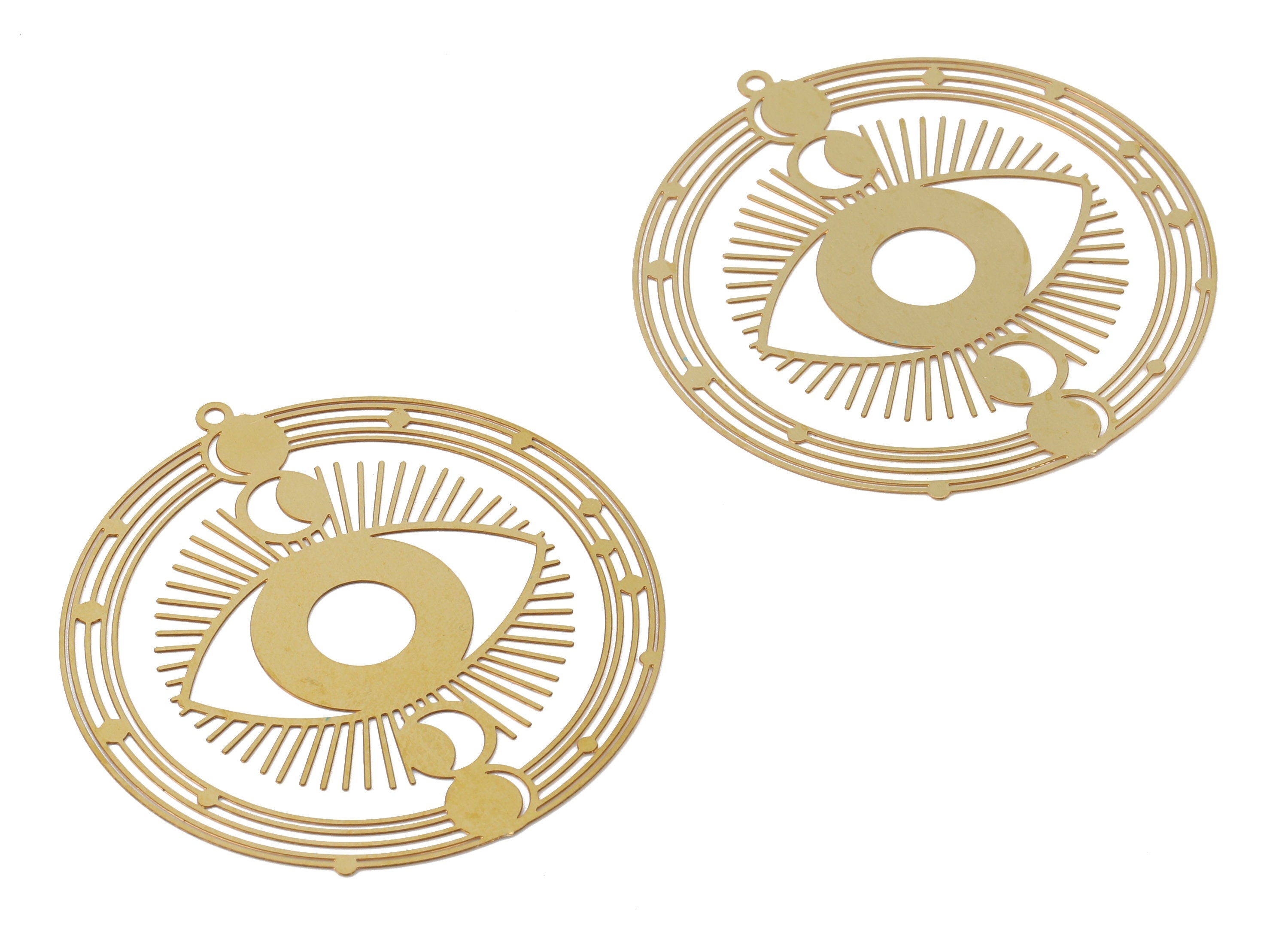 Brass Crescent Eye Round Earring Charms - Raw Brass Phases of The Moon Pendant - Jewelry Making Supplies - 45.08x41.45x0.29mm - JJB7050 - DOMEDBAZAAR