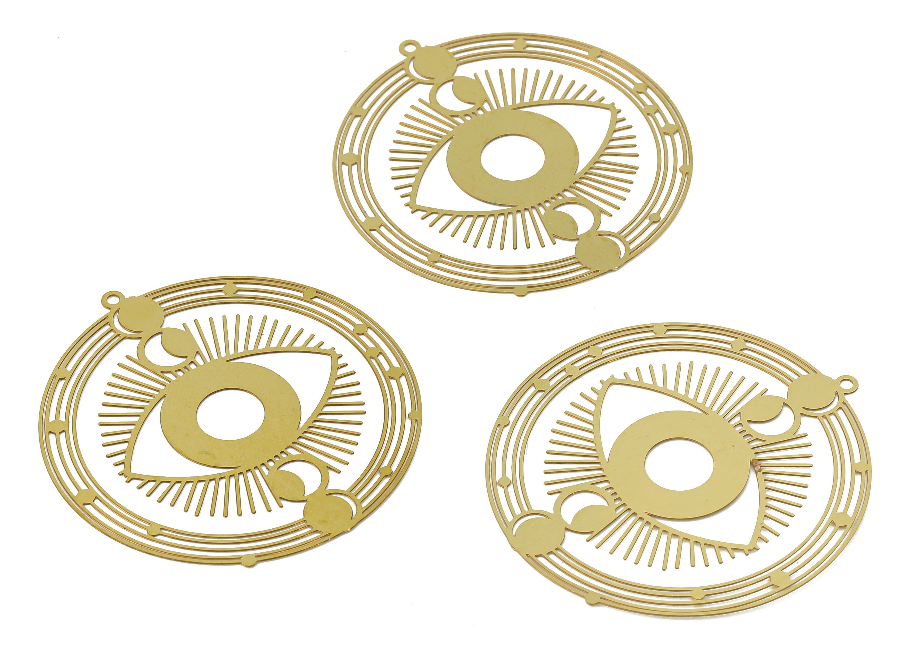 Brass Crescent Eye Round Earring Charms - Raw Brass Phases of The Moon Pendant - Jewelry Making Supplies - 45.08x41.45x0.29mm - JJB7050 - DOMEDBAZAAR