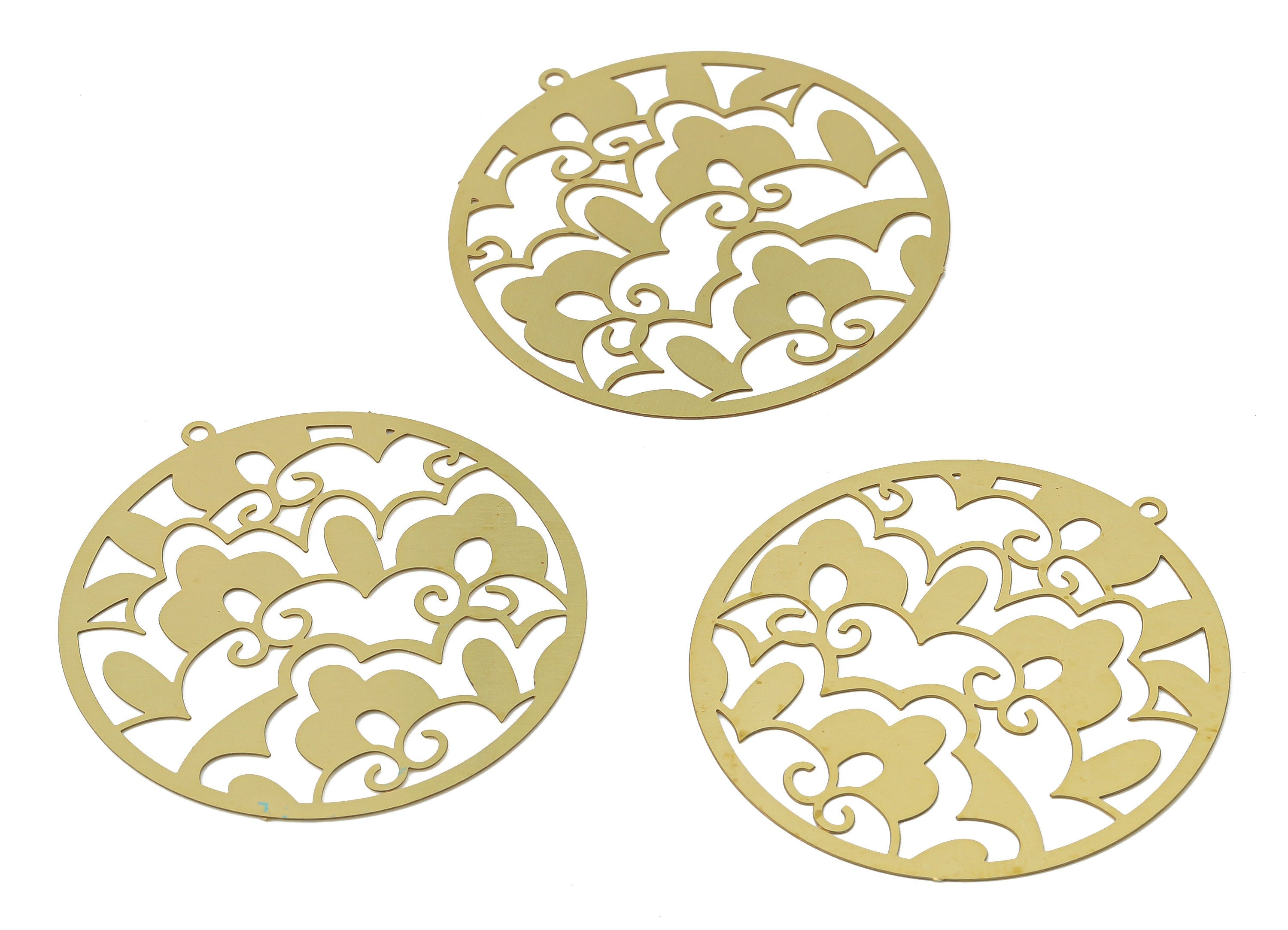 Brass Pattern Round Earring Charms - Raw Brass Abstract Circle Pendant - Jewelry Making Supplies - 42x40x0.27mm - JJB7058 - DOMEDBAZAAR
