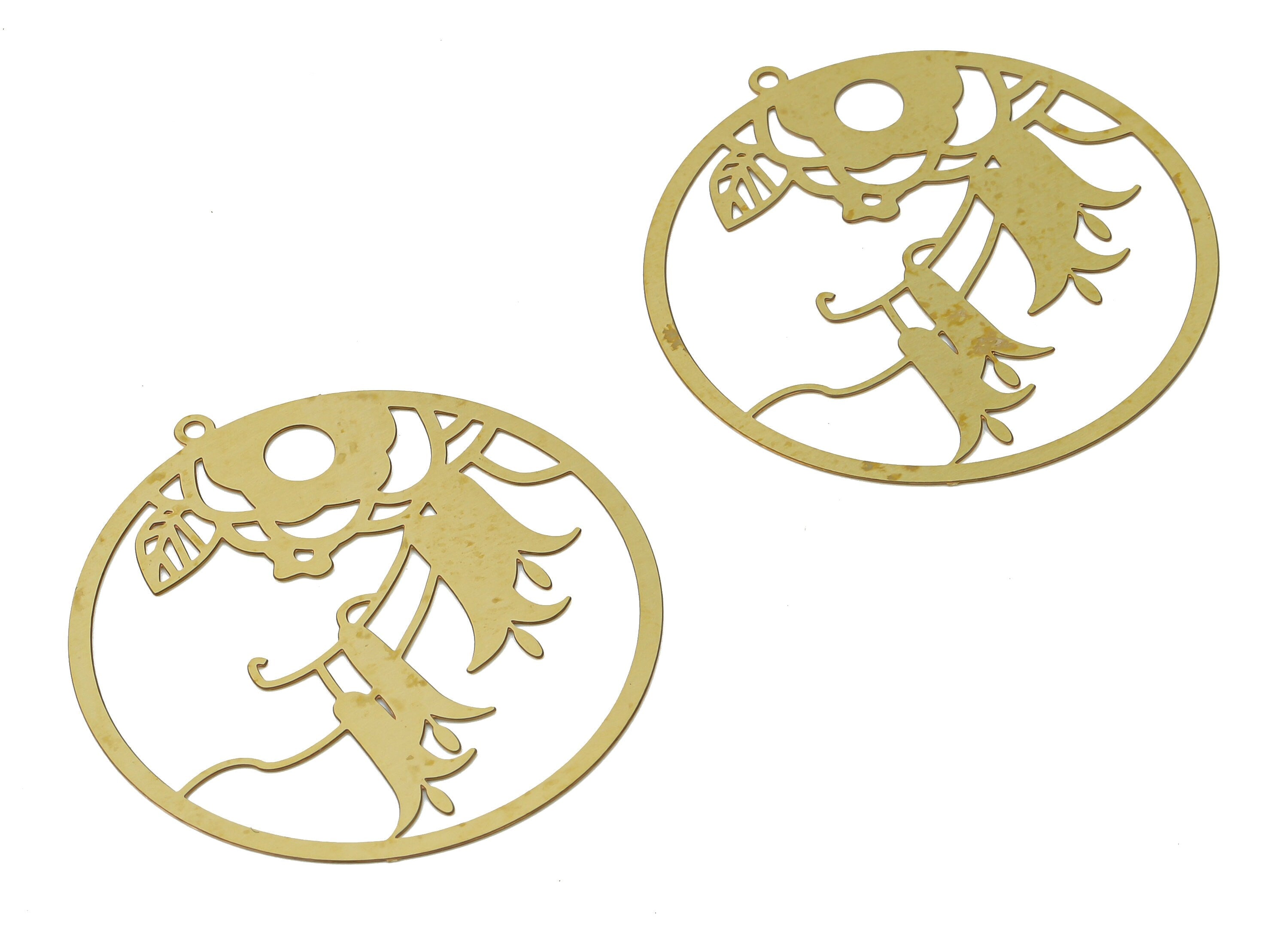 Brass Calla lily Flower Round Earring Charms - Raw Brass Abstract Leaves Circle Pendant - Jewelry Supplies Making - 41x39x0.24mm - JJB7062 - DOMEDBAZAAR