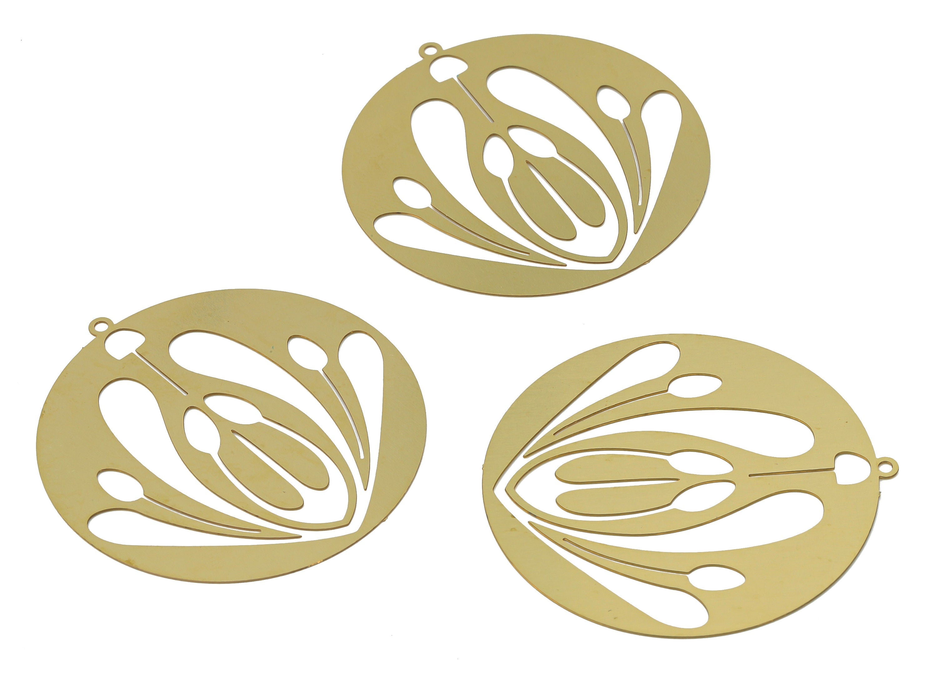 Brass Lotus Round Earring Charms - Raw Brass Abstract Flower Circle Pendant - Earring Charms for Jewelry Making - 42x40x0.27mm - JJB7053 - DOMEDBAZAAR