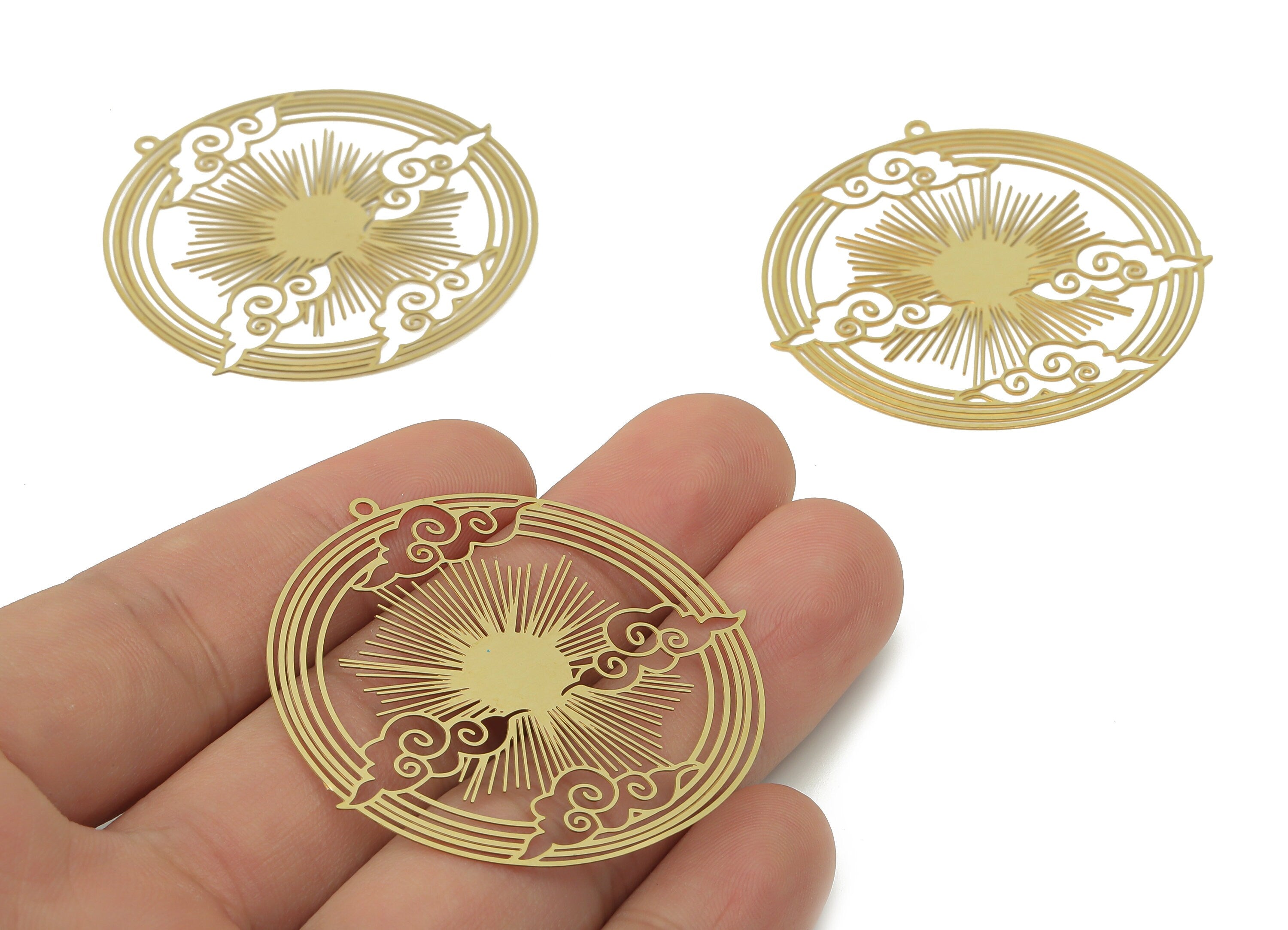 Brass Round Cloud Earring Charms - Raw Brass Sun Circle Pendant - Earring Charms for Jewelry Making - 46.67x46.24x0.27mm - JJB7047 - DOMEDBAZAAR