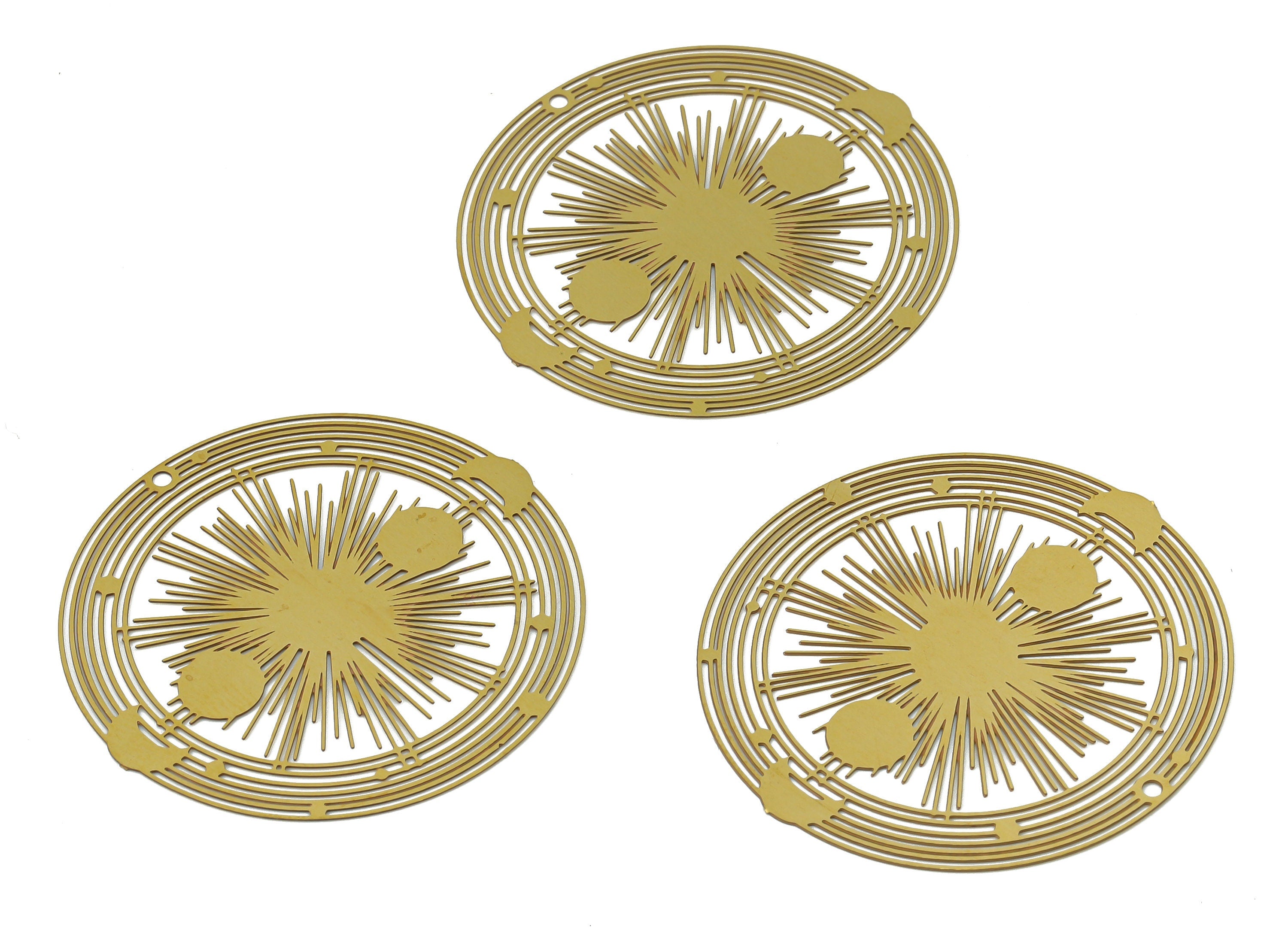 Brass Round Universe Crescent Earring Charms - Raw Brass Sun Moon Circle Pendant - Phases of The Moon Charm - 36.07x36.07x0.29mm - JJB7049 - DOMEDBAZAAR