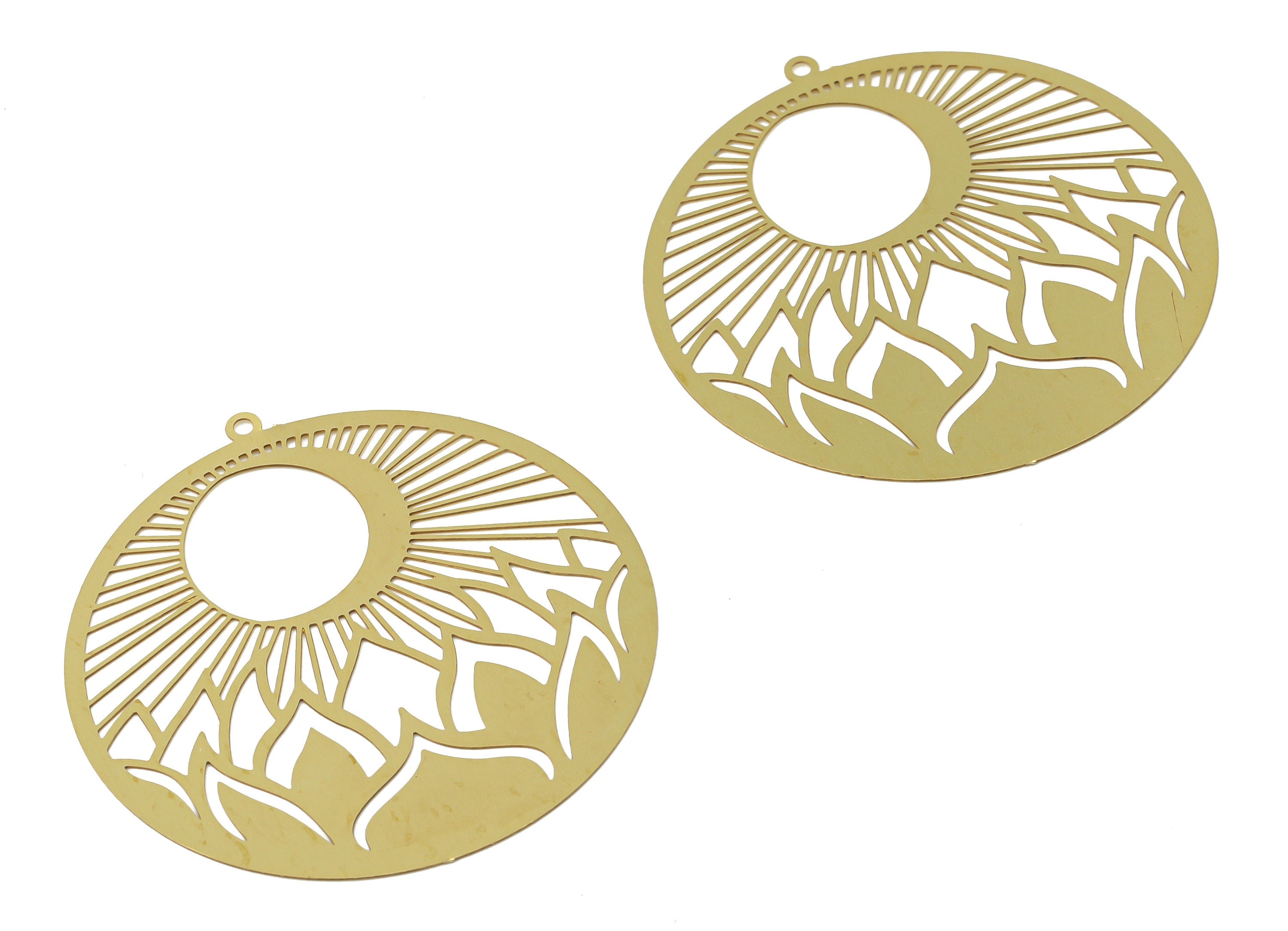 Brass Round Sun on Tree Earring Charms - Raw Brass Sun Leaf Circle Pendant - Jewelry Making Supplies - 44.84x42.63x0.24mm - JJB7051 - DOMEDBAZAAR