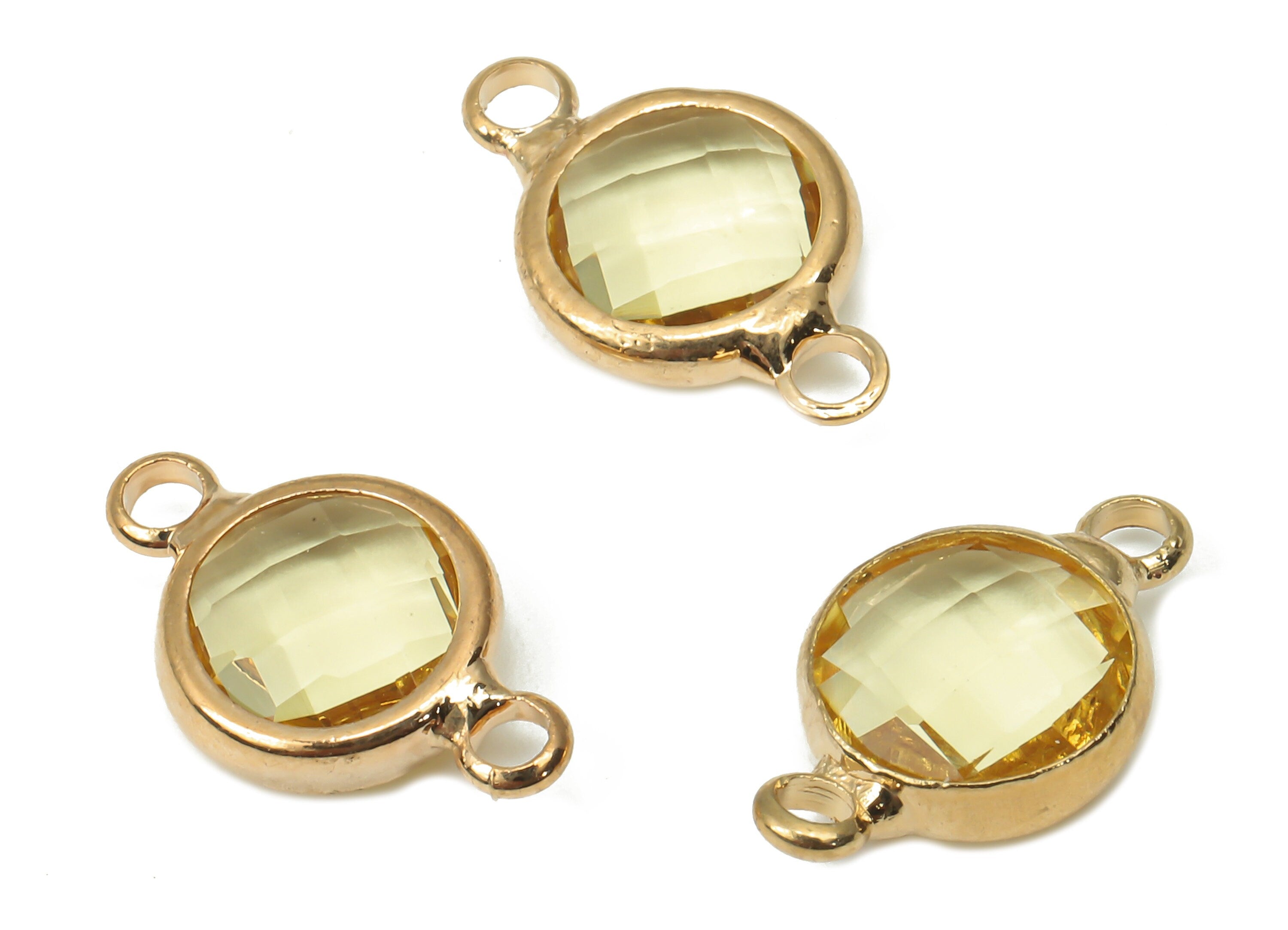 Glass Round Earring Connectors - Yellow Brass Circle Bracelet Connector - Gold Tone Plated Brass - Faceted Glass - 14.4x8.7x3.28mm - GS1138F - DOMEDBAZAAR