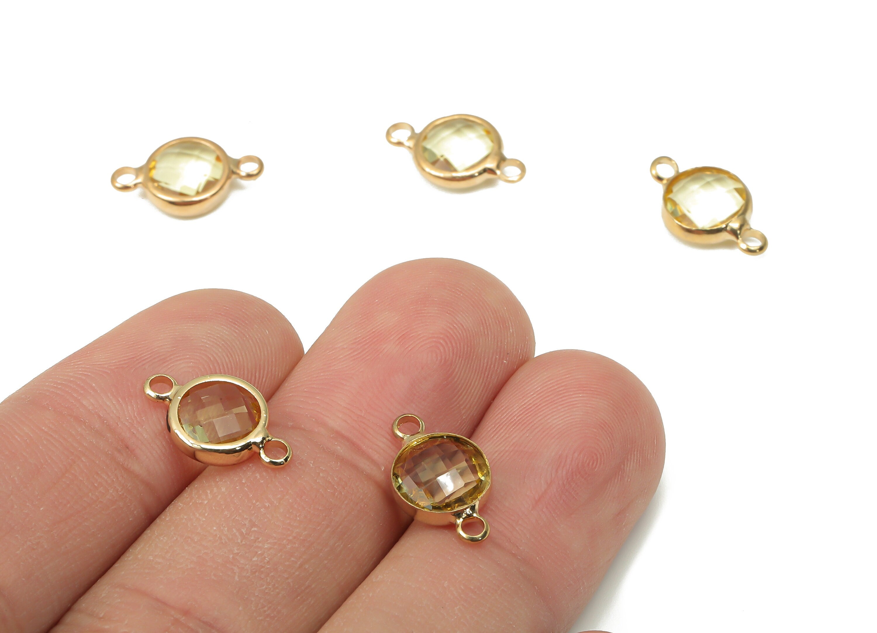 Glass Round Earring Connectors - Yellow Brass Circle Bracelet Connector - Gold Tone Plated Brass - Faceted Glass - 14.4x8.7x3.28mm - GS1138F - DOMEDBAZAAR