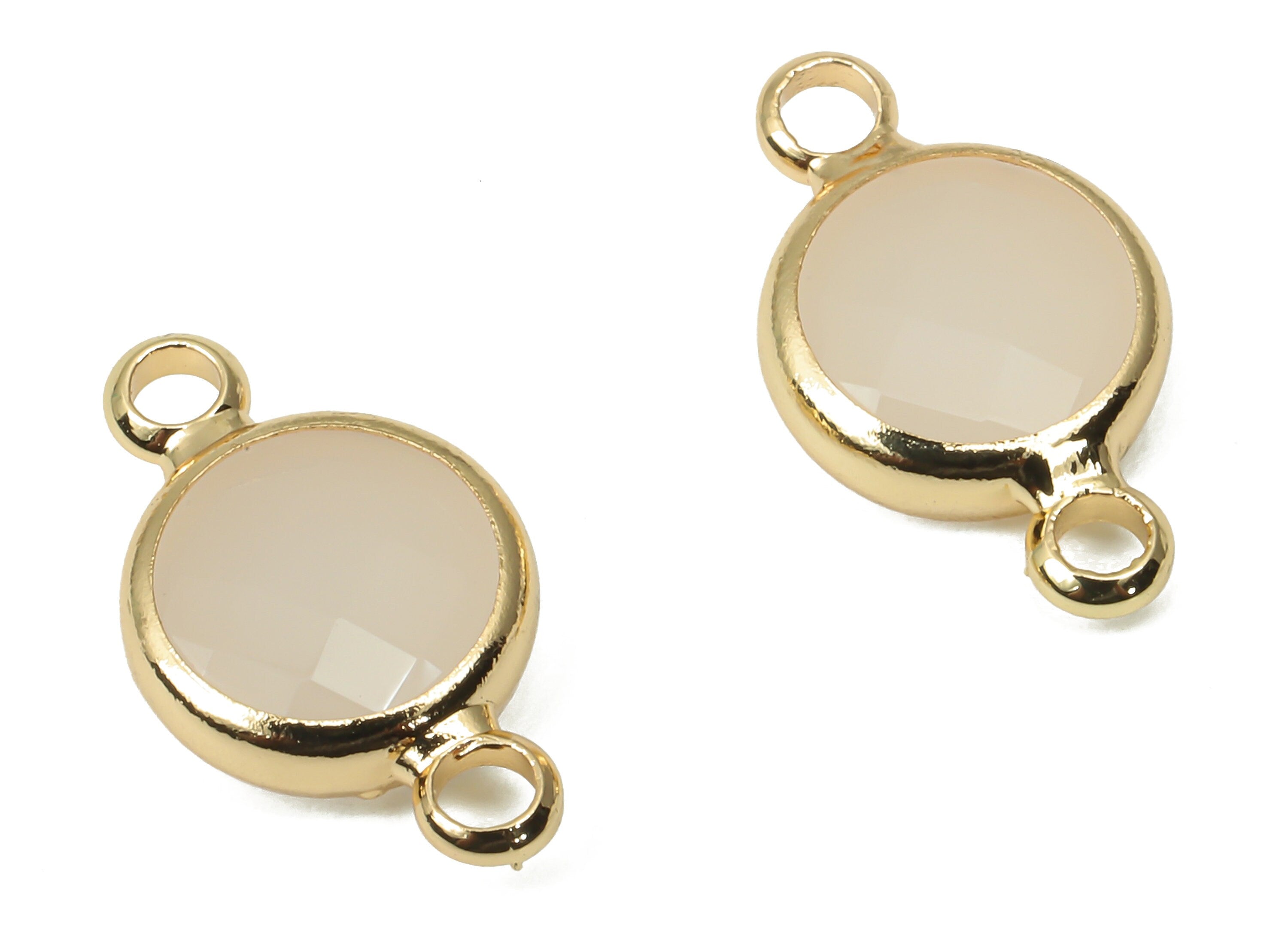 Glass Round Earring Connectors - Pink Brass Circle Bracelet Connector - Gold Tone Plated Brass - Faceted Glass - 14.4x8.7x3.28mm - GS1138E - DOMEDBAZAAR