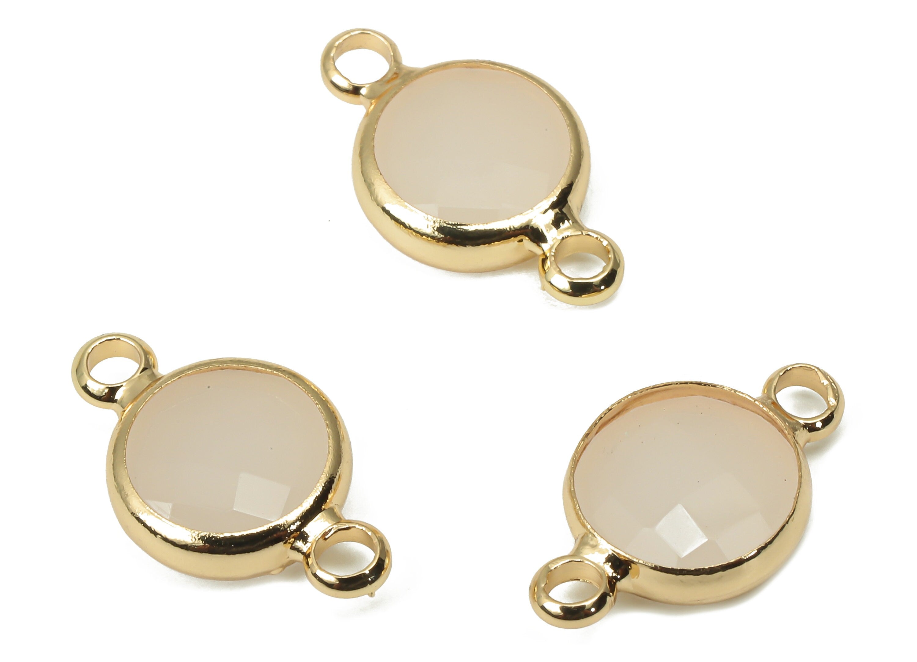 Glass Round Earring Connectors - Pink Brass Circle Bracelet Connector - Gold Tone Plated Brass - Faceted Glass - 14.4x8.7x3.28mm - GS1138E - DOMEDBAZAAR