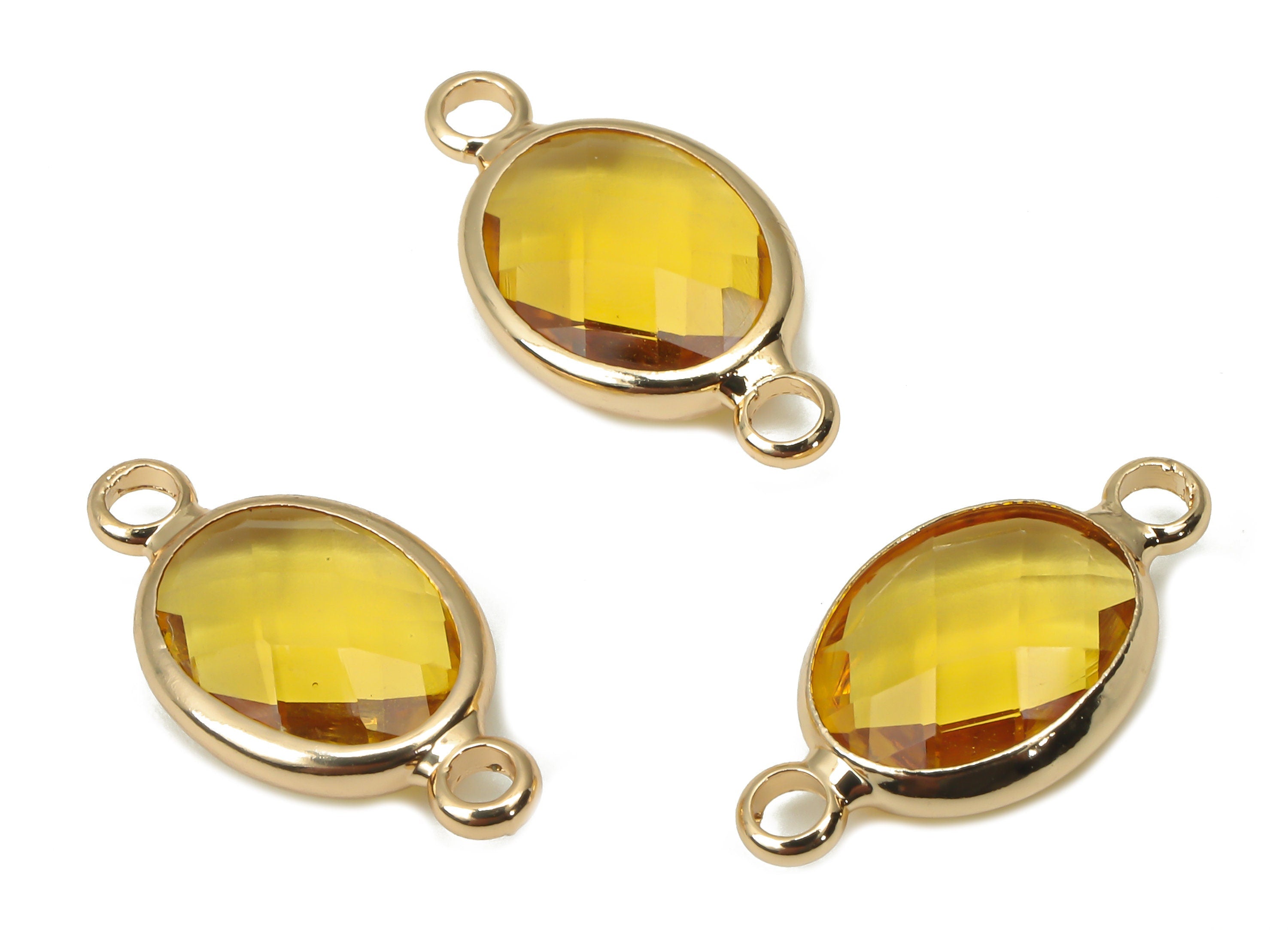 Glass Oval Earring Connectors - Yellow Brass Oval Frame Bracelet - Gold Tone Plated Brass - Faceted Glass - 16.57x8.59x3.77mm - GS1137C - DOMEDBAZAAR