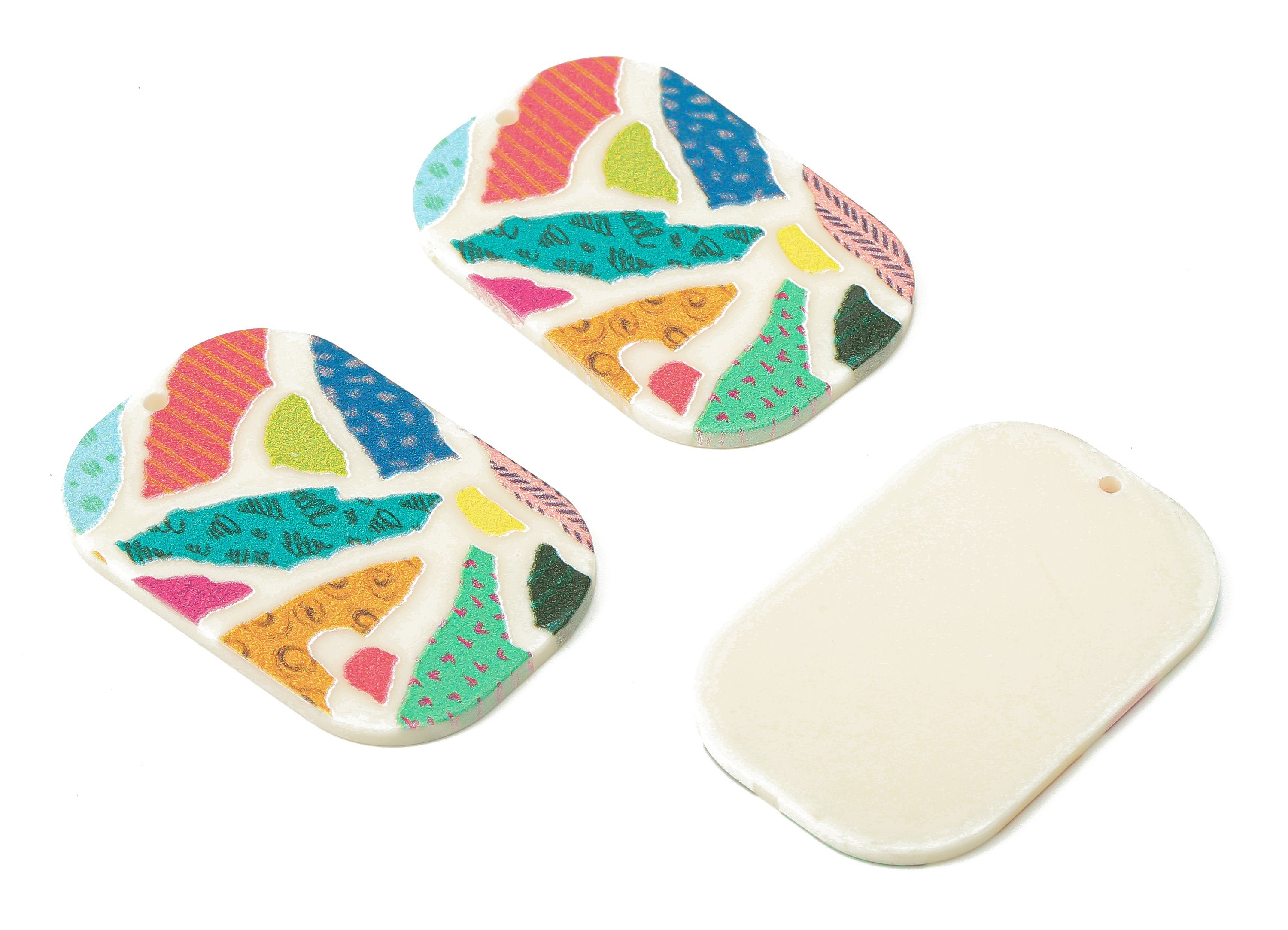 Acrylic Rectangle Printed  Earring Charms - Rainbow Rectangle Pendant - Printing Textured Pendant - 39.67×26.04×2.09mm - AC2491B - DOMEDBAZAAR