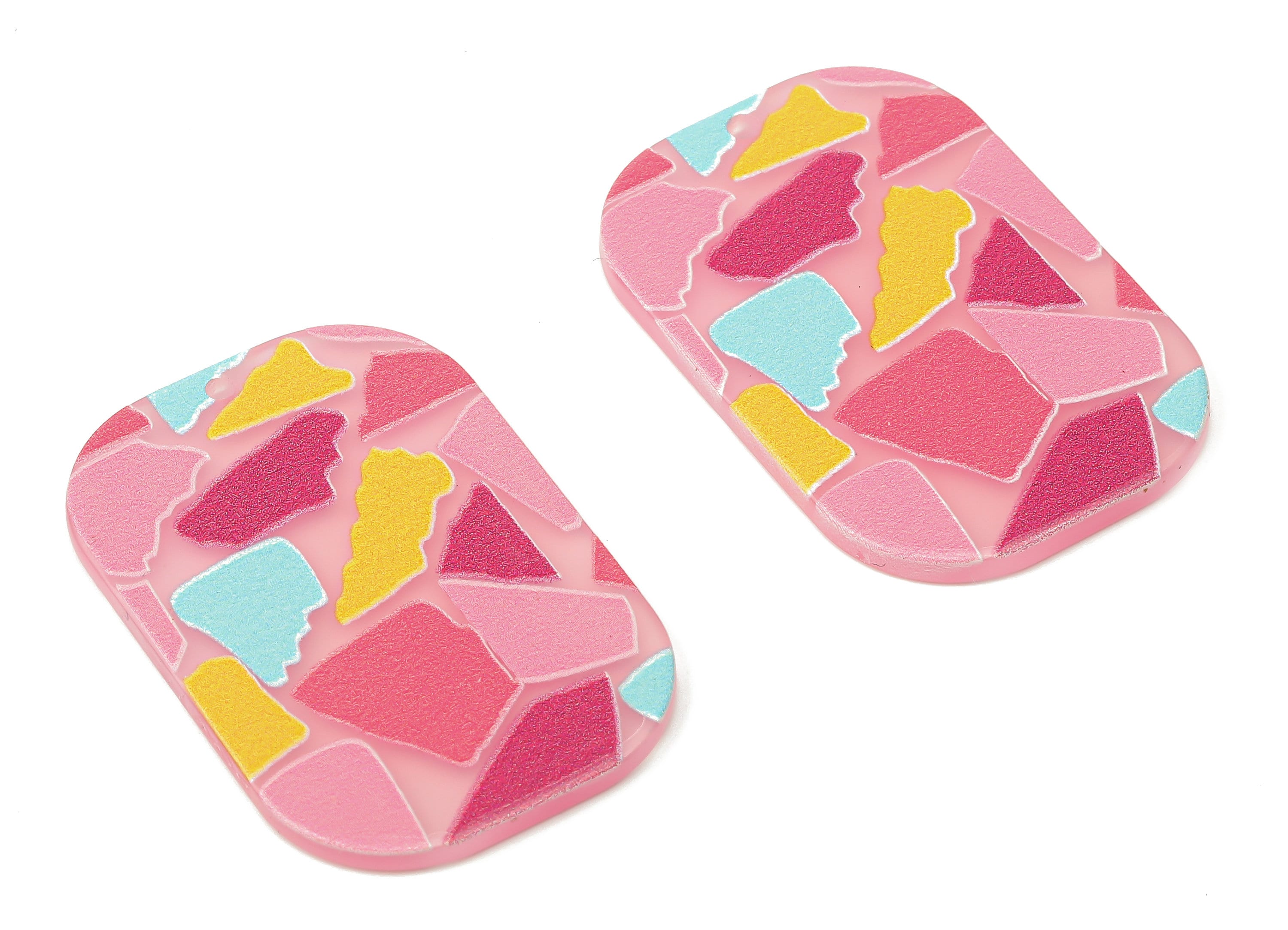 Acrylic Rectangle Charm - Pink Graffiti  Earrings Charm - Rectangle Smooth Pendant Charm -  39.67×26.04×2.09mm - AC2491C - DOMEDBAZAAR