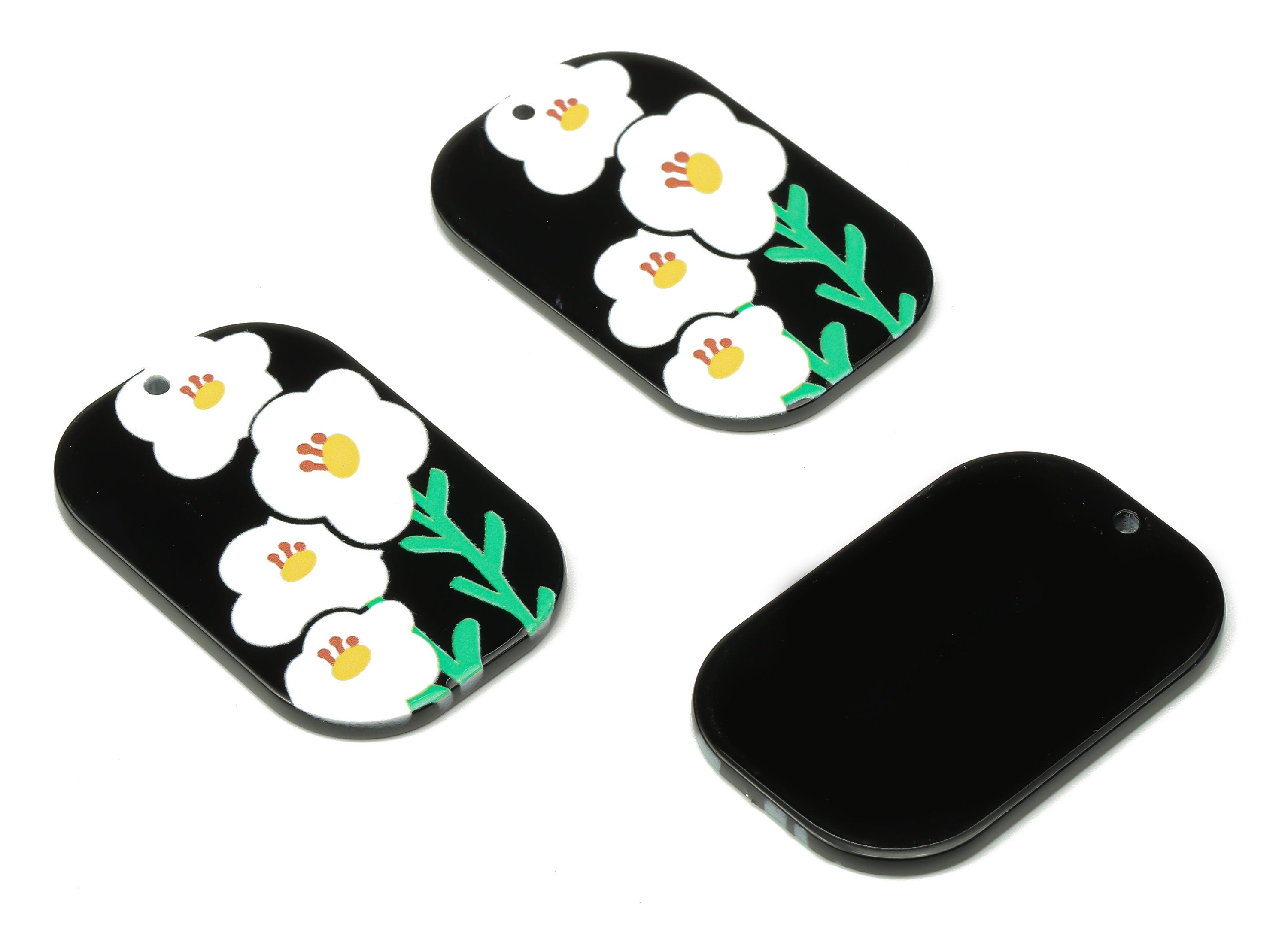 Acrylic Rectangle Flower Earrings Charm -White  Flowers Pendant Charm - Jewelry Making Supplies - 39.67×26.04×2.09mm- AC2491F - DOMEDBAZAAR