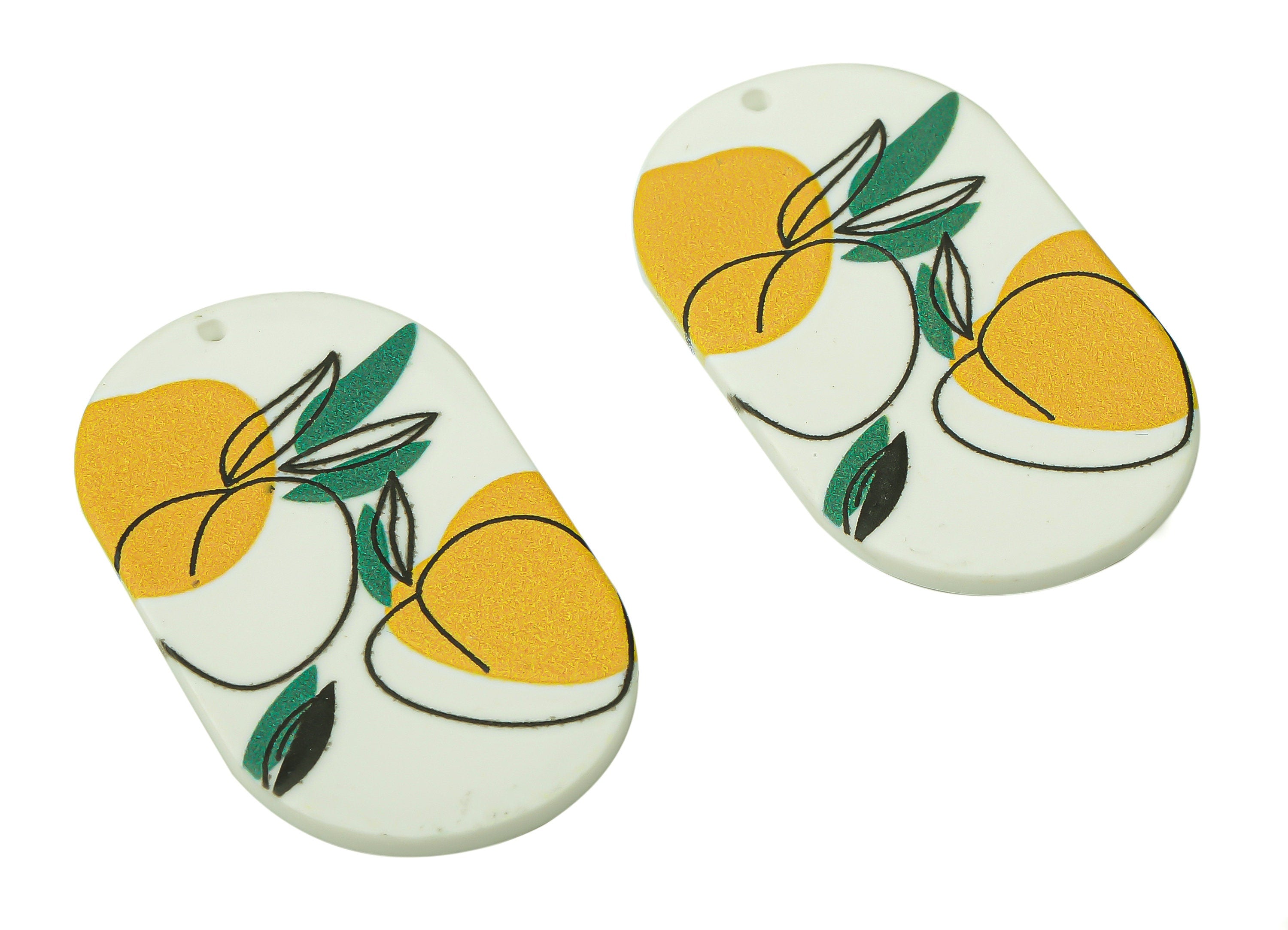 Acrylic Abstract  Fruit Design Charm - Oval Yellow Lemon  Charm - Earring Findings - Jewelry Supplies - 39.6×23.76×2.3mm - AC2493 - DOMEDBAZAAR