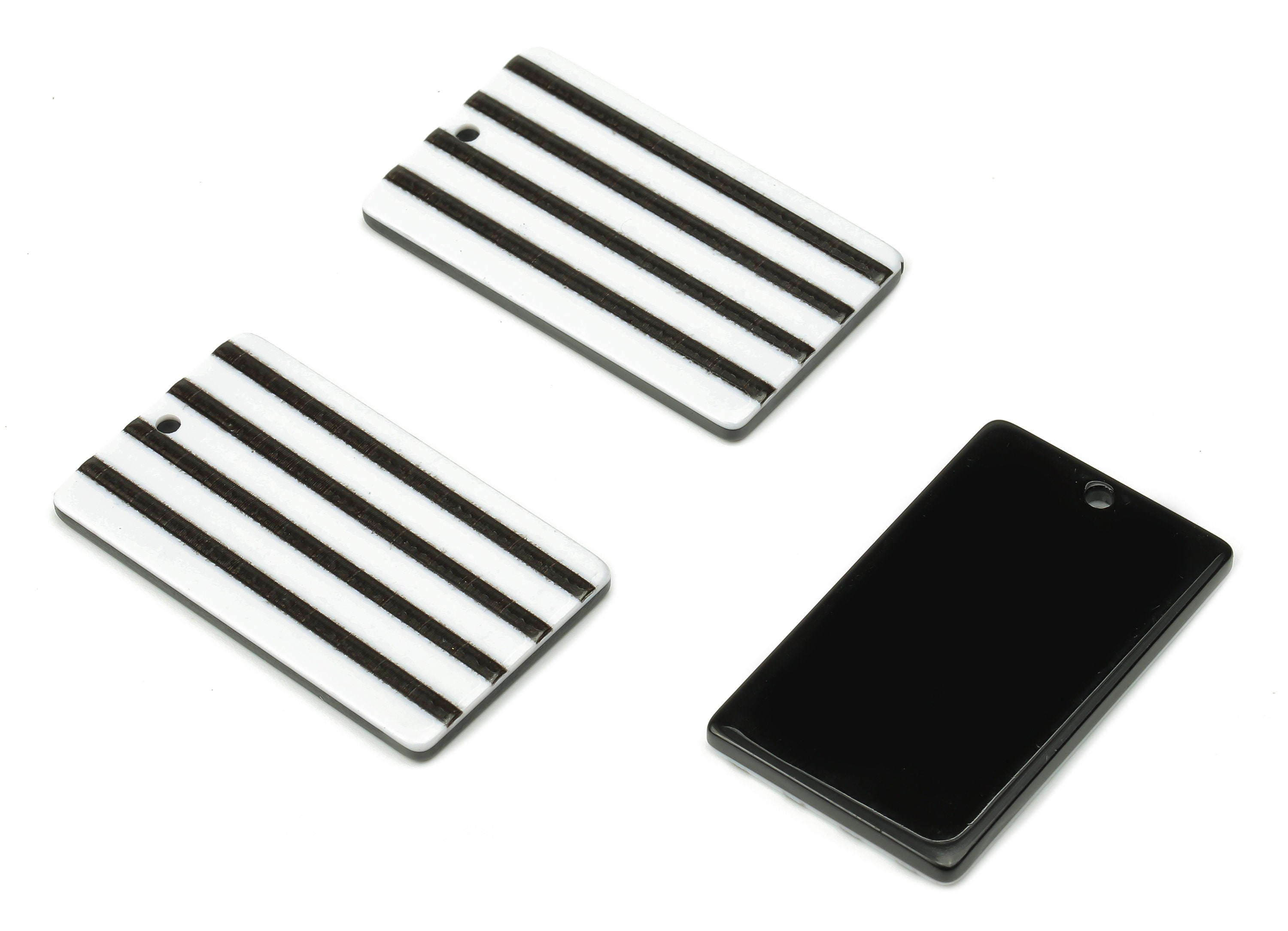 Acrylic Stripe Rectangle Earrings Charms -Black And White Rectangle Charms Pendents -Jewelry Findings - 33.5×19.93×2.35mm - AC2501 - DOMEDBAZAAR