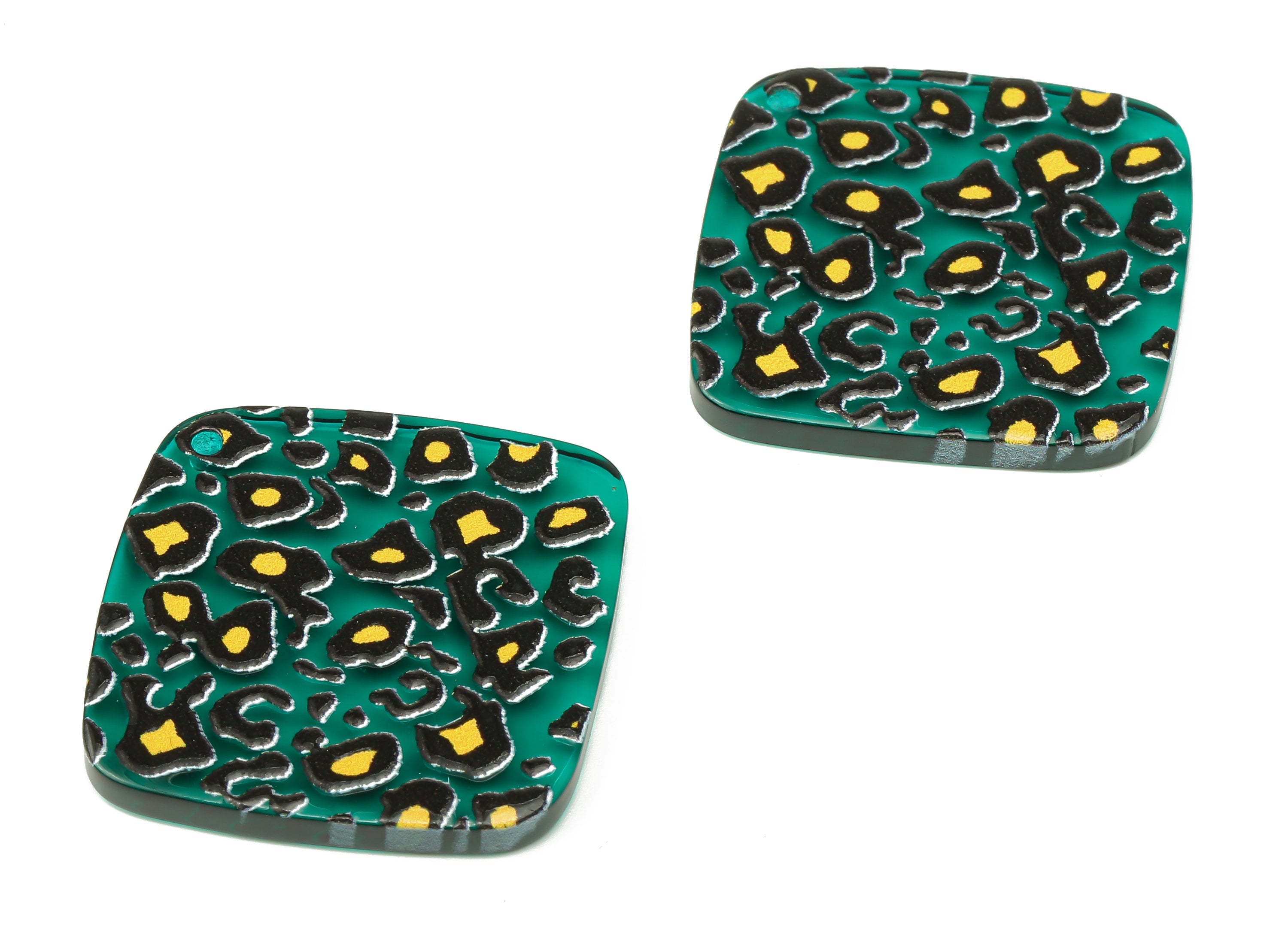 Acrylic Square Animal Print Charms -Green Leopard Print Earrings Charm Pendents - Jewelry Supplies - 28.56×28.56×2.81mm - AC2504A - DOMEDBAZAAR