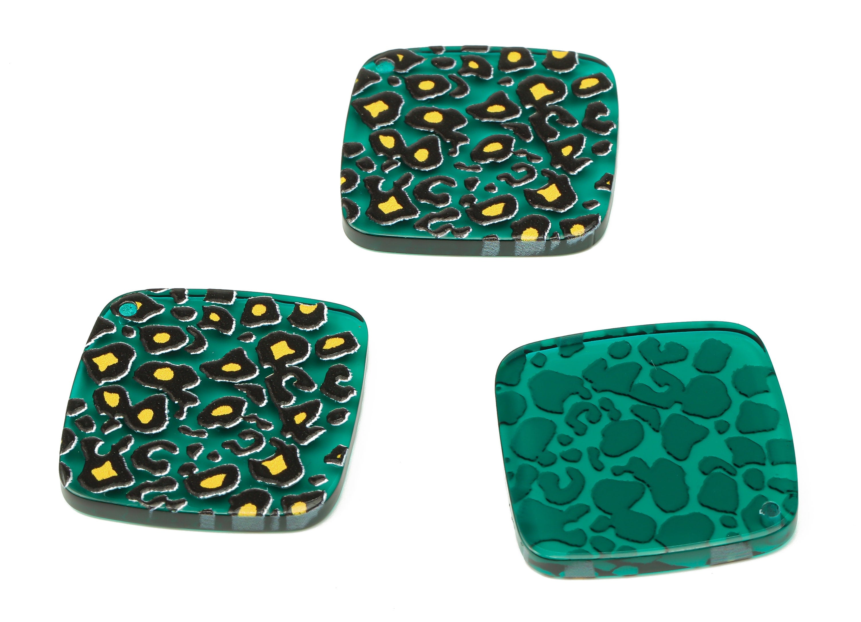 Acrylic Square Animal Print Charms -Green Leopard Print Earrings Charm Pendents - Jewelry Supplies - 28.56×28.56×2.81mm - AC2504A - DOMEDBAZAAR