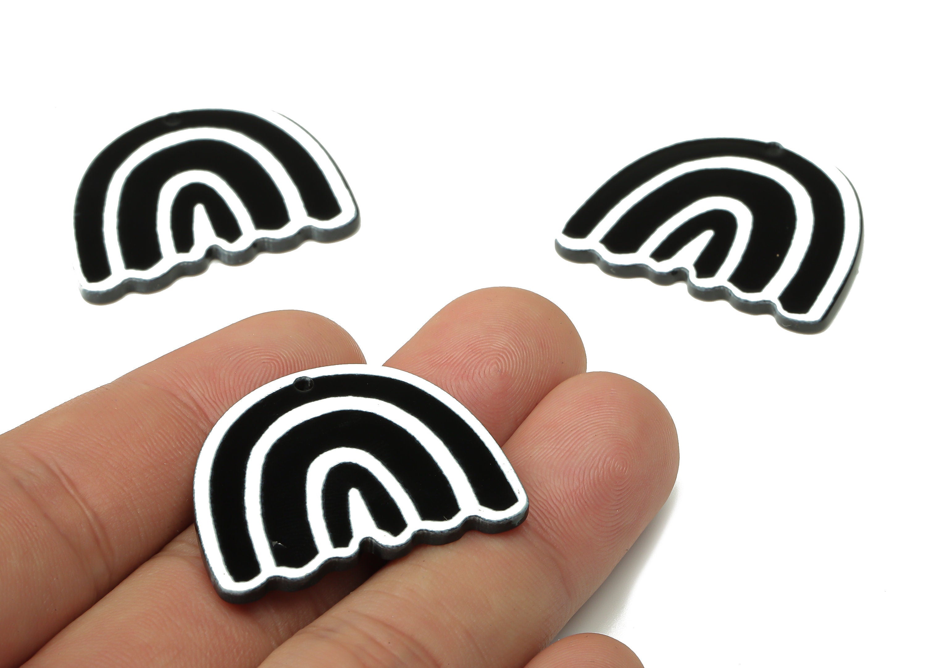 Acrylic Domed Rainbow Earrings Charm - Black and White Rainbow Pendants Charms - Jewelry Supplies - 32.96×25.83×2.17mm - AC2507 - DOMEDBAZAAR