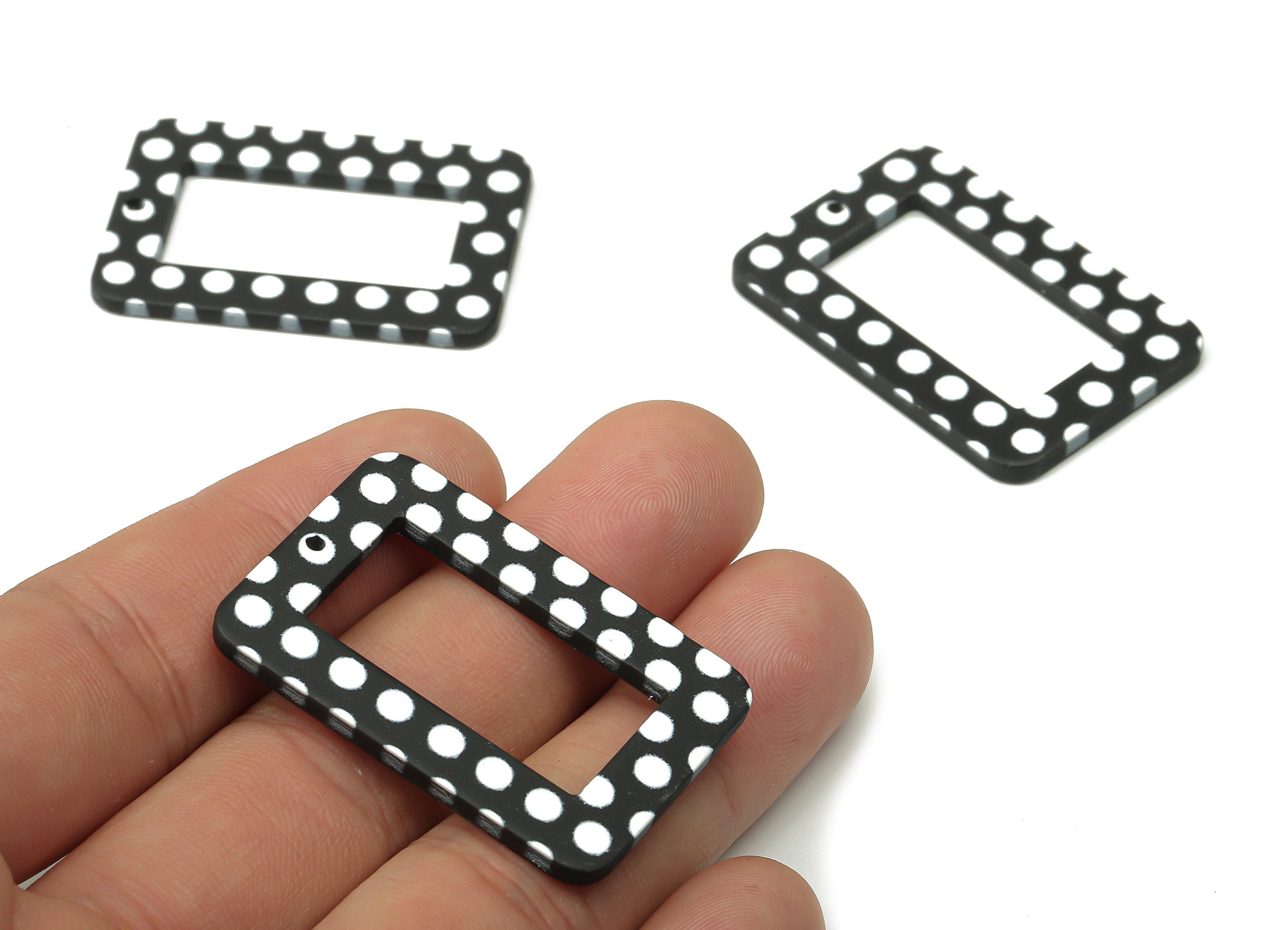 Acrylic Rectangle Earrings Charm - Polka Dot Rectangle Pendant Charm - Earring Findings - Jewelry Supplies - 39.6×26.28×2.1mm - AC2508 - DOMEDBAZAAR