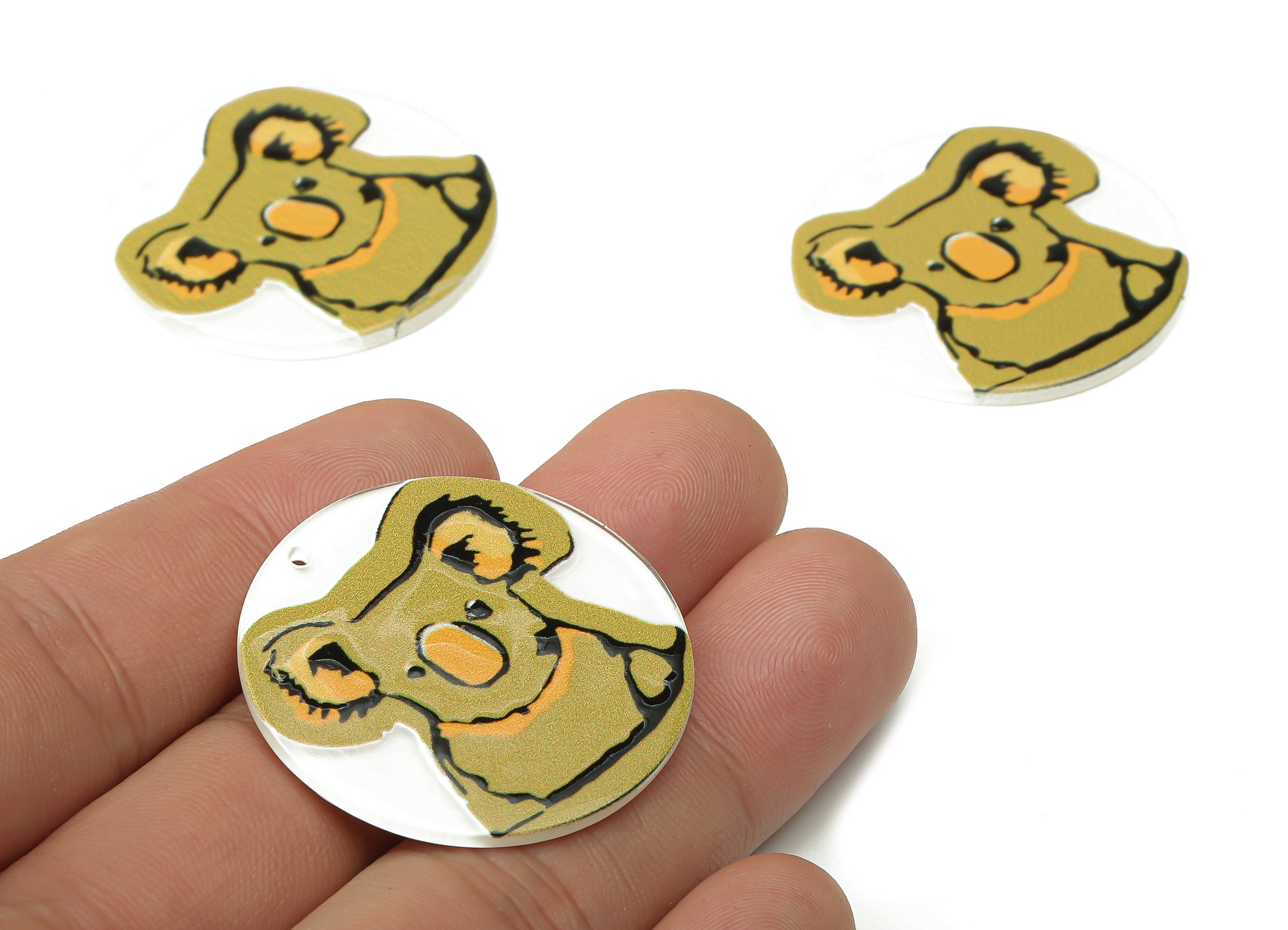 Acrylic Koala Earrings Charms - Yellow Koala Bear Pendant Charm - Animal Resin Charm - Jewelry Making Supplies - 34.83x34.83x2.36mm-AC2518C - DOMEDBAZAAR