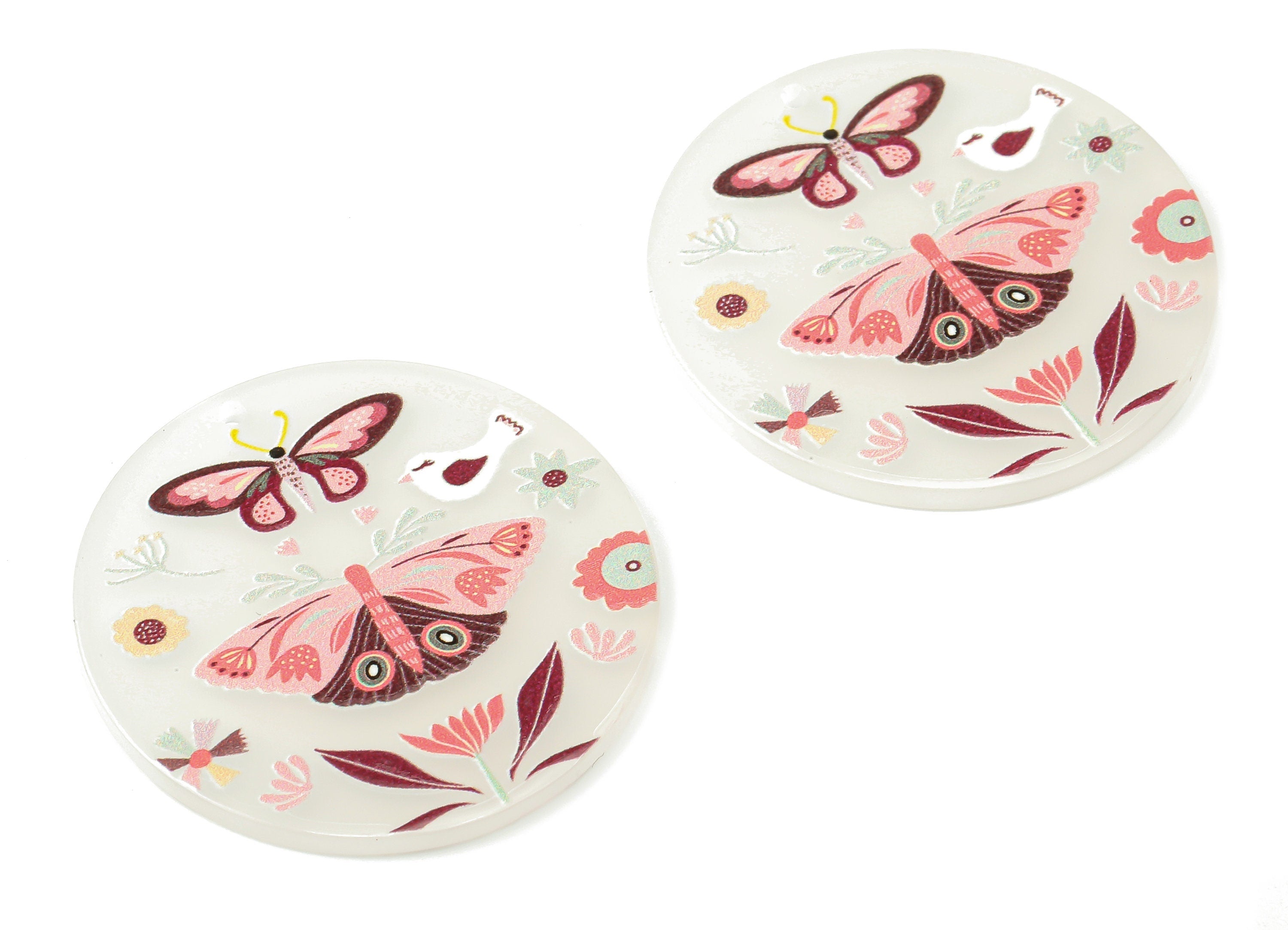 Acrylic Moth Round Earring Charms - Butterfly Circle Pendant Charm - Earring Findings - Jewelry Supplies - 36.86x36.86x2.3mm- AC2519D - DOMEDBAZAAR