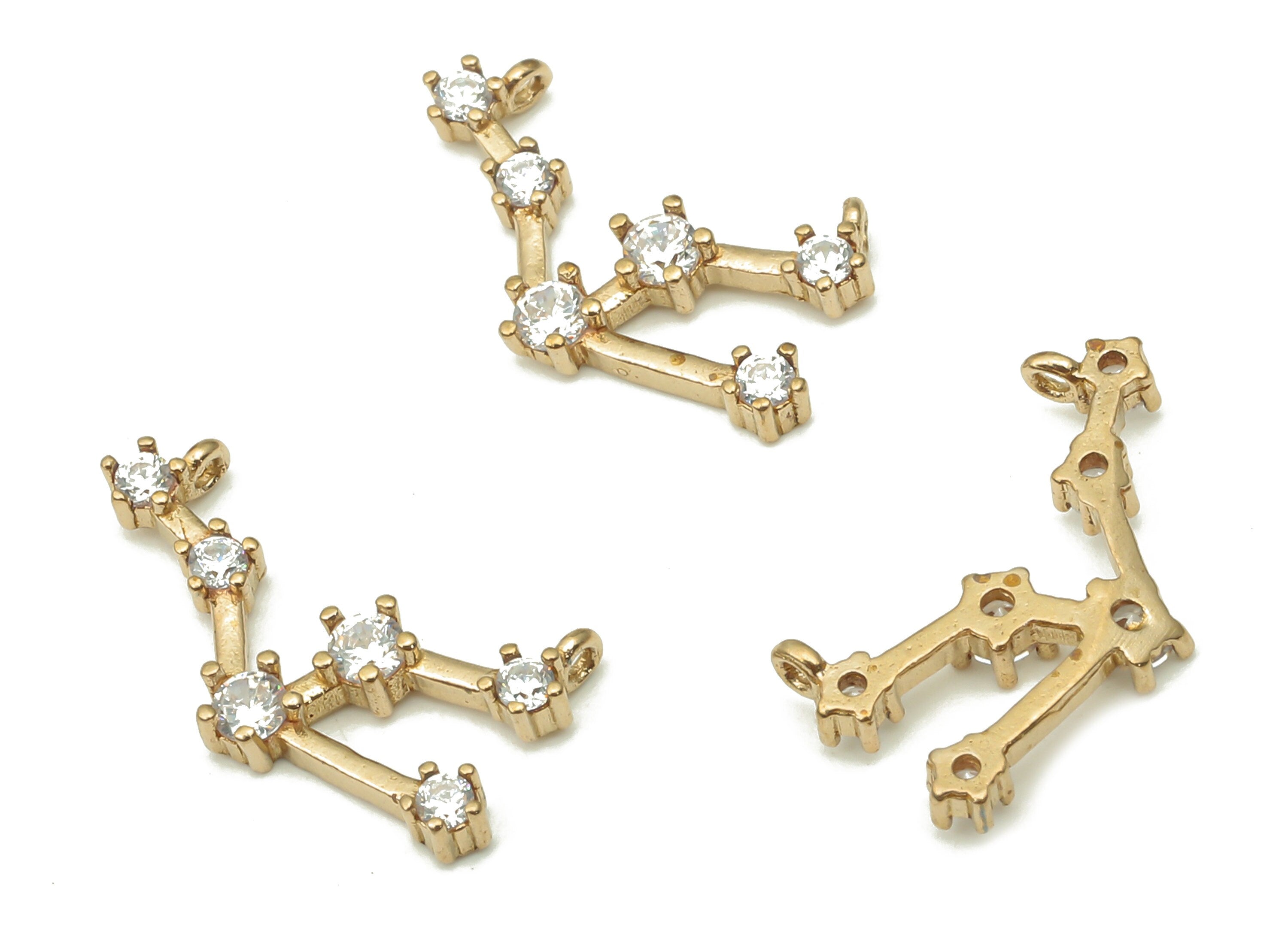 Zodiac Signs Charms - Brass CZ Zodiac Charms - Taurus Zodiac Constellation Connectors Charm - Celestial Jewelry -14.39x7.8x1.83mm- PP7462 - DOMEDBAZAAR