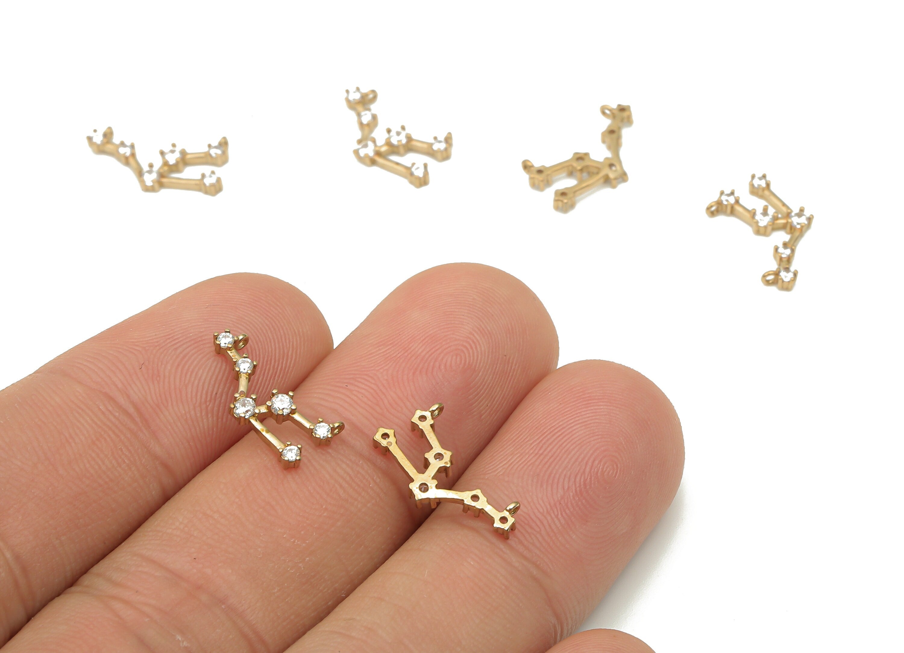 Zodiac Signs Charms - Brass CZ Zodiac Charms - Taurus Zodiac Constellation Connectors Charm - Celestial Jewelry -14.39x7.8x1.83mm- PP7462 - DOMEDBAZAAR