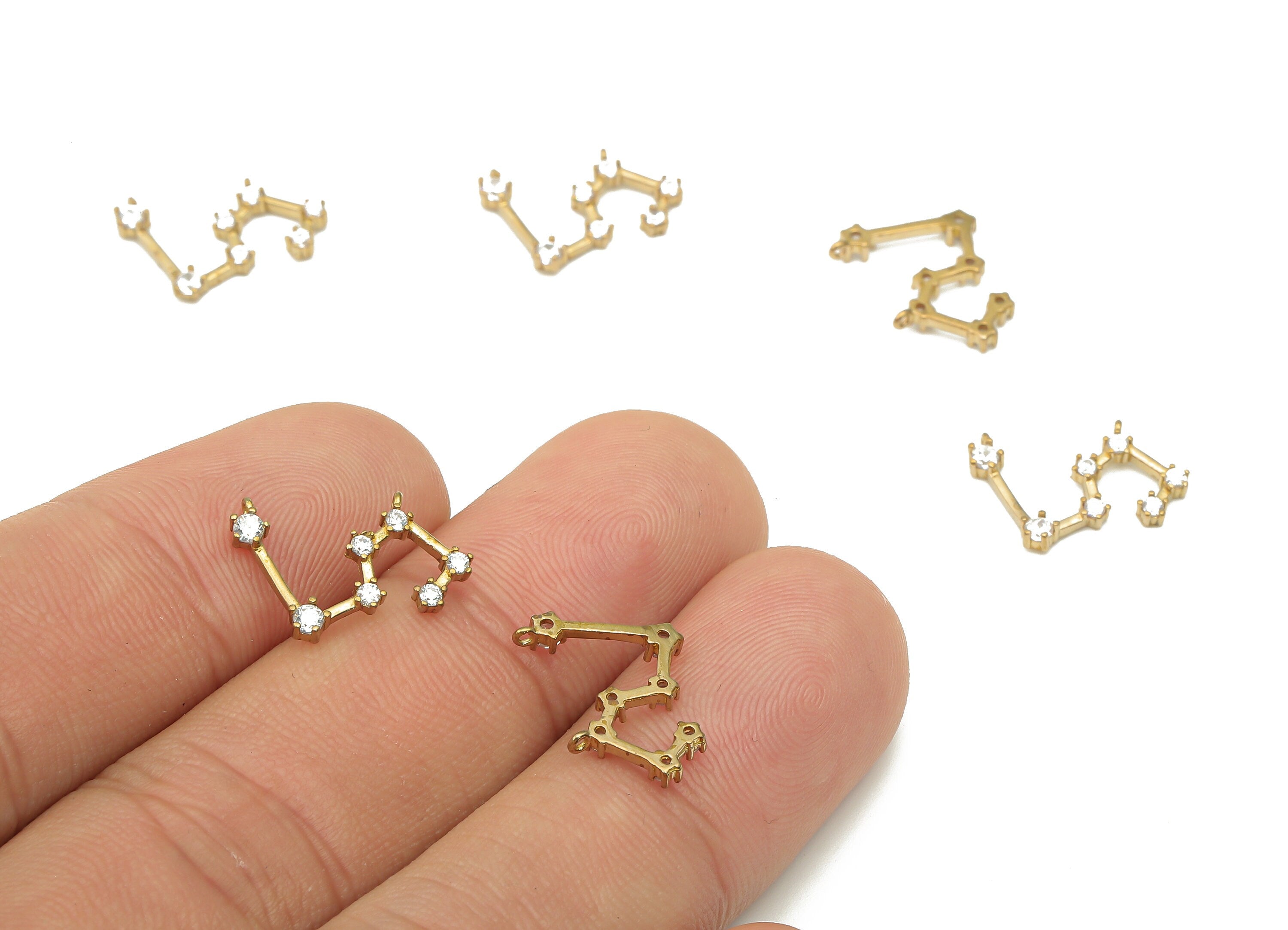 Zodiac Signs Charm - Brass CZ Zodiac Charms - Pisces Zodiac Constellation Connectors Charm - Celestial Jewelry -14.83x11.32x2.11mm- PP7463 - DOMEDBAZAAR