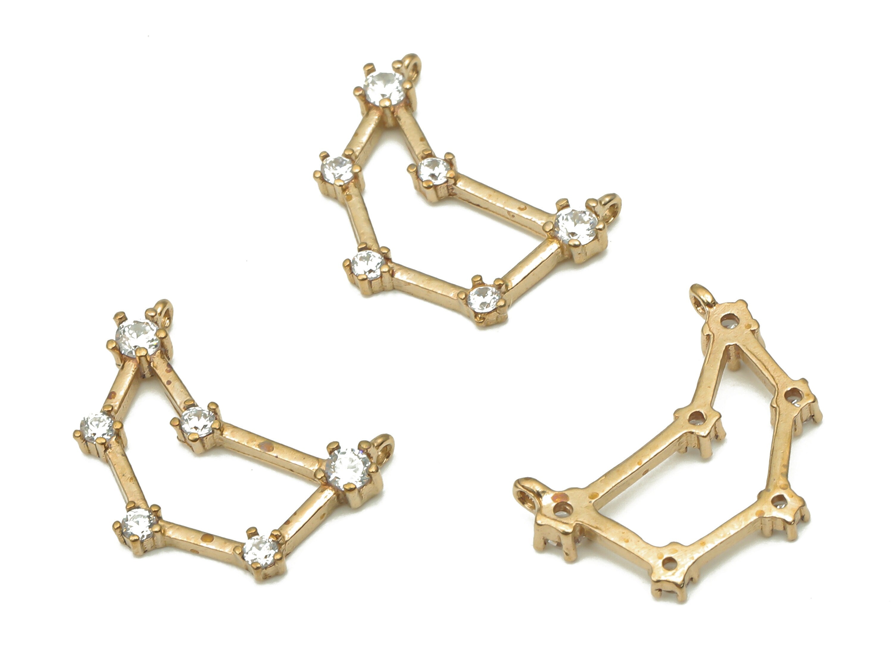 Zodiac Signs Charm - Capricorn star signs  - Raw Brass CZ Zodiac Charms - Zircon Capricorn Zodiac Constellation -13.8x11.1x2.28mm- PP7466 - DOMEDBAZAAR
