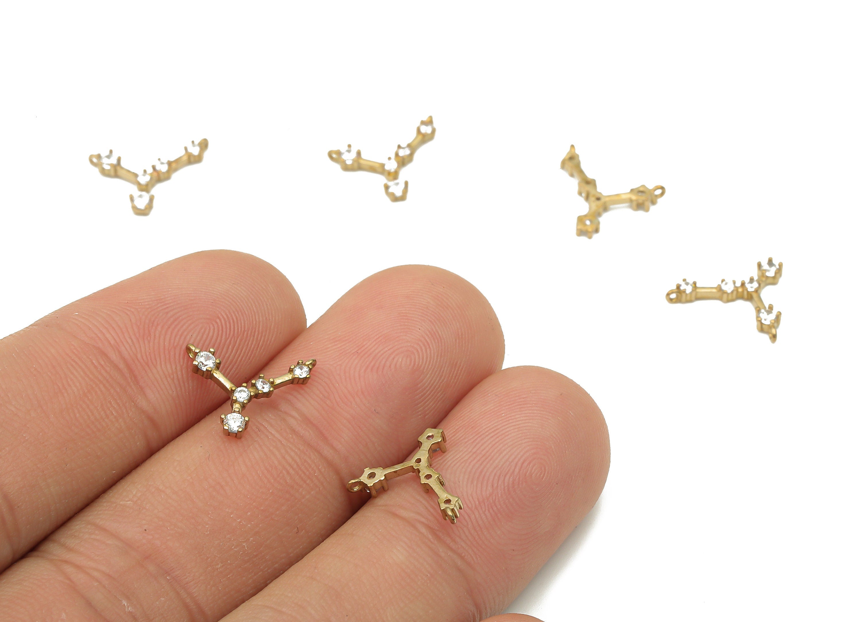 Zodiac Signs Charm - Raw Brass CZ Zodiac Charms - Cancer Zodiac Constellation Connectors Charm - Celestial Jewelry -11.65x9.8x1.6mm- PP7469 - DOMEDBAZAAR