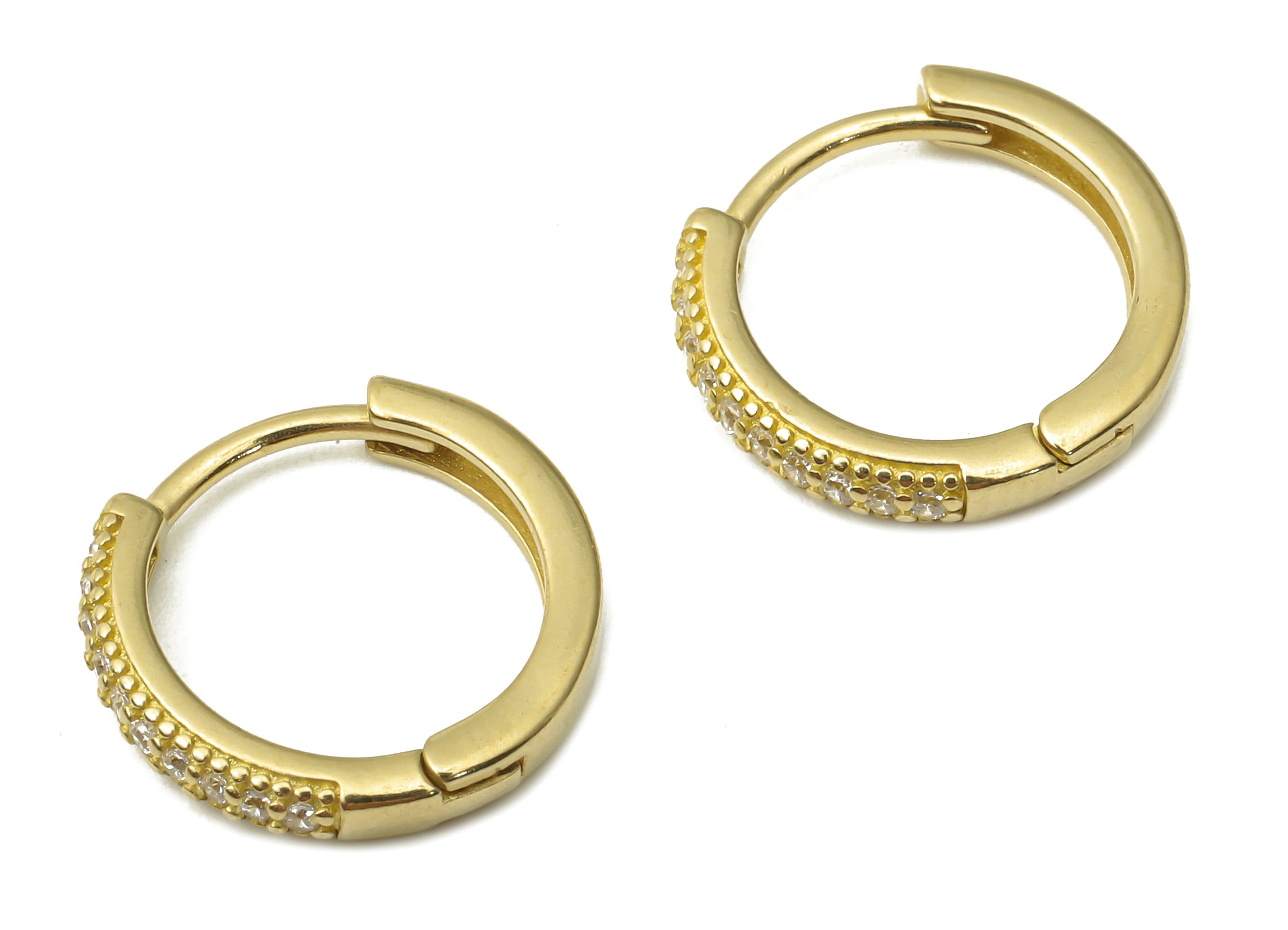 Brass Round Huggie Hoop Earrings - Raw Brass Hoops with Zircons - Earrings Findings - Jewelry Making Supplies -13.98x13.98x2.22mm- PP7477 - DOMEDBAZAAR