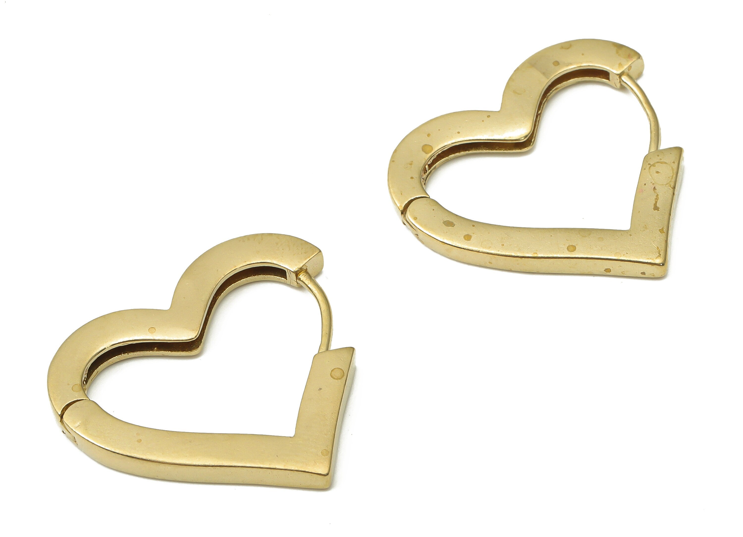 Brass Love Heart Huggie Hoop Earrings - Raw Brass Hoop Earrings - Dainty Hoop Earrings - Jewelry Making Supplies -26.82x24.63x2.73mm- PP7480 - DOMEDBAZAAR