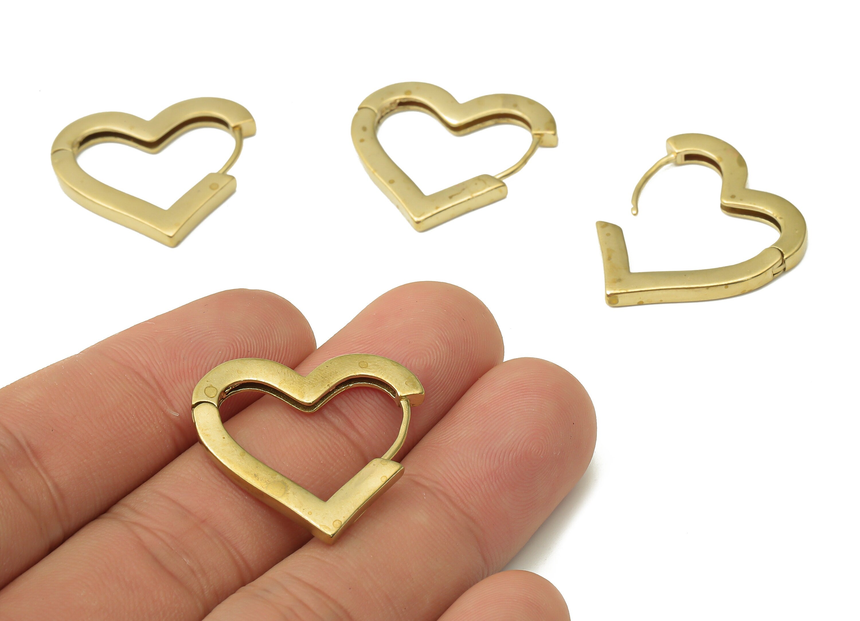 Brass Love Heart Huggie Hoop Earrings - Raw Brass Hoop Earrings - Dainty Hoop Earrings - Jewelry Making Supplies -26.82x24.63x2.73mm- PP7480 - DOMEDBAZAAR