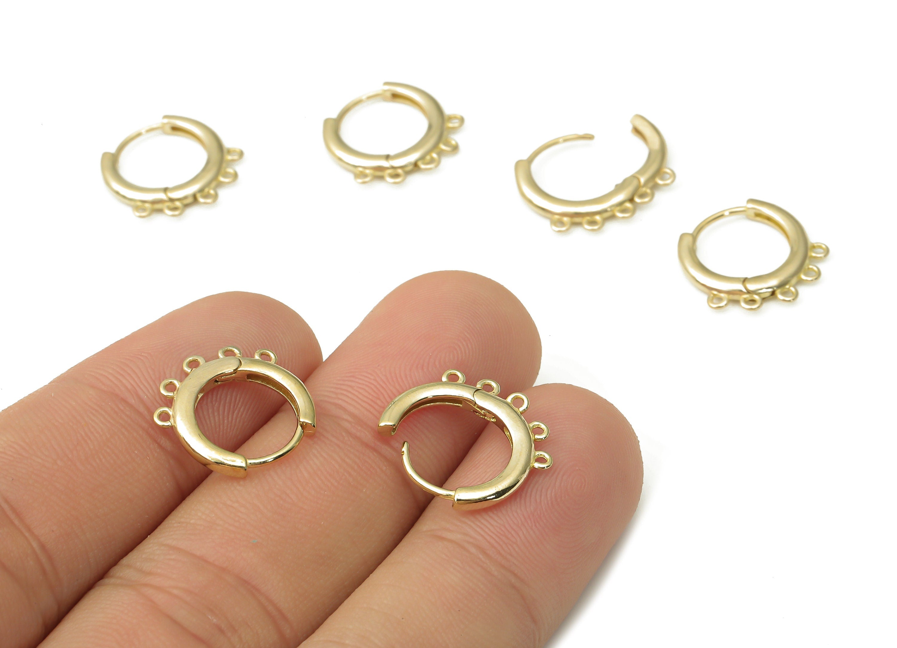 Brass Huggie Hoop Earrings - Raw Brass Round Lever Back Studs - 5 Loops Hoops - Earring Findings - Jewelry Supplies -14.66x14.57x2mm- PP7482 - DOMEDBAZAAR
