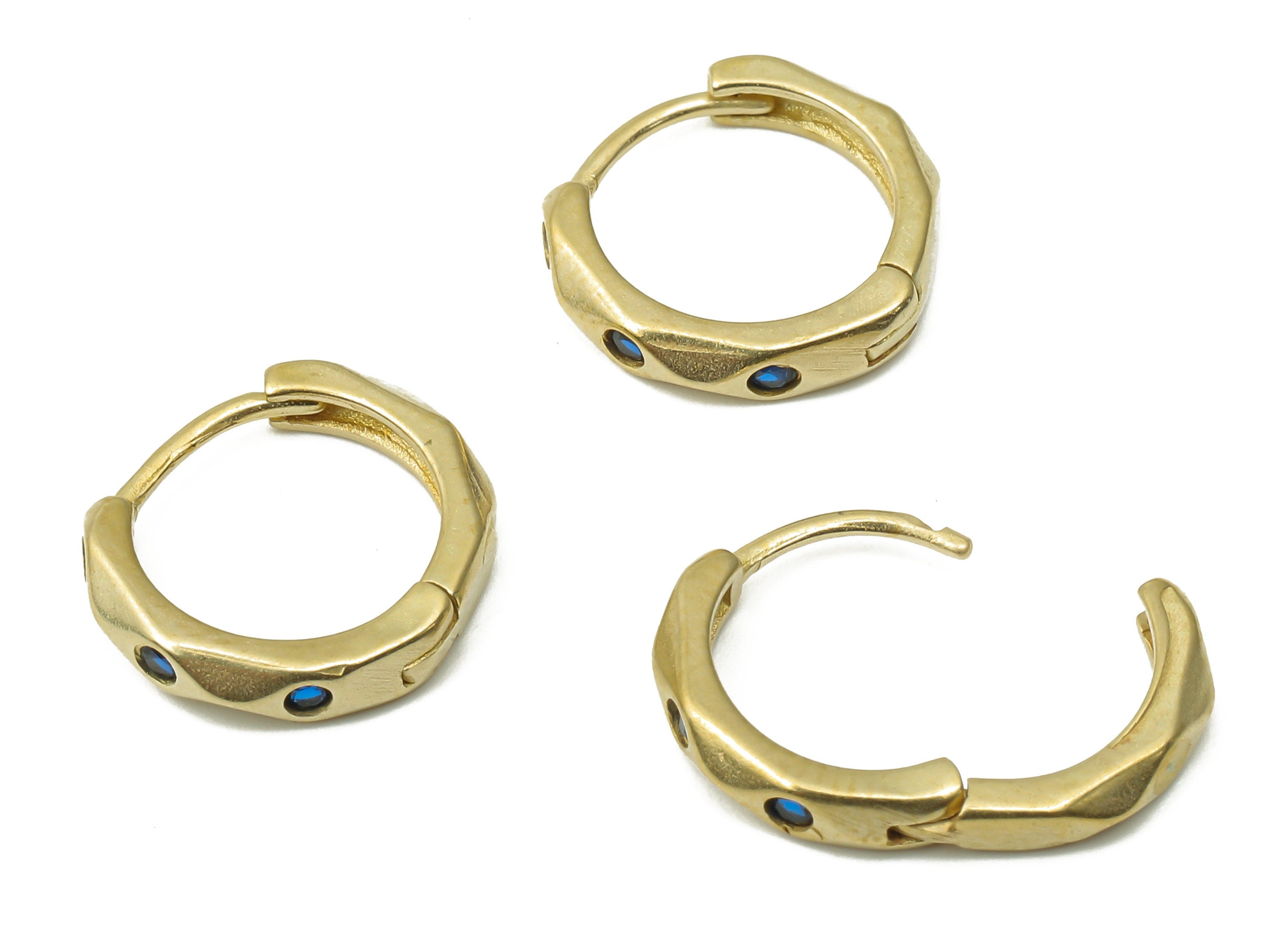 Raw Brass Hexagon Zircon Hoop Earrings - Brass Minimalist Earrings - Dainty Hoop Earring - 12.2x12.2x2.4mm - PP7487 - DOMEDBAZAAR