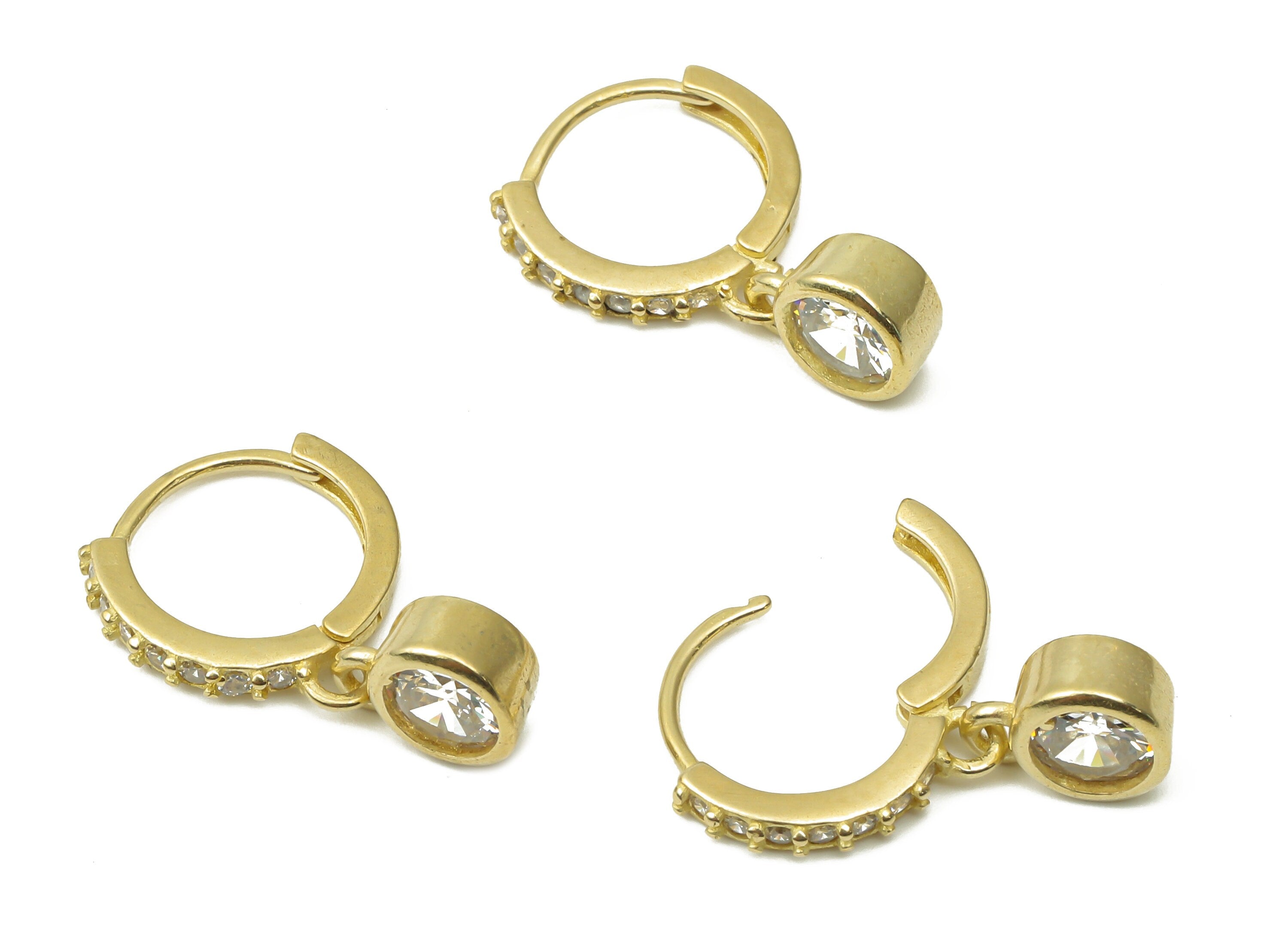 Raw Brass Round Earring Stud with Zircons - Brass Round Huggie Hoop Earring - Dainty Earrings - Brass Findings - 20.86x12.17x1.9mm-PP7489 - DOMEDBAZAAR