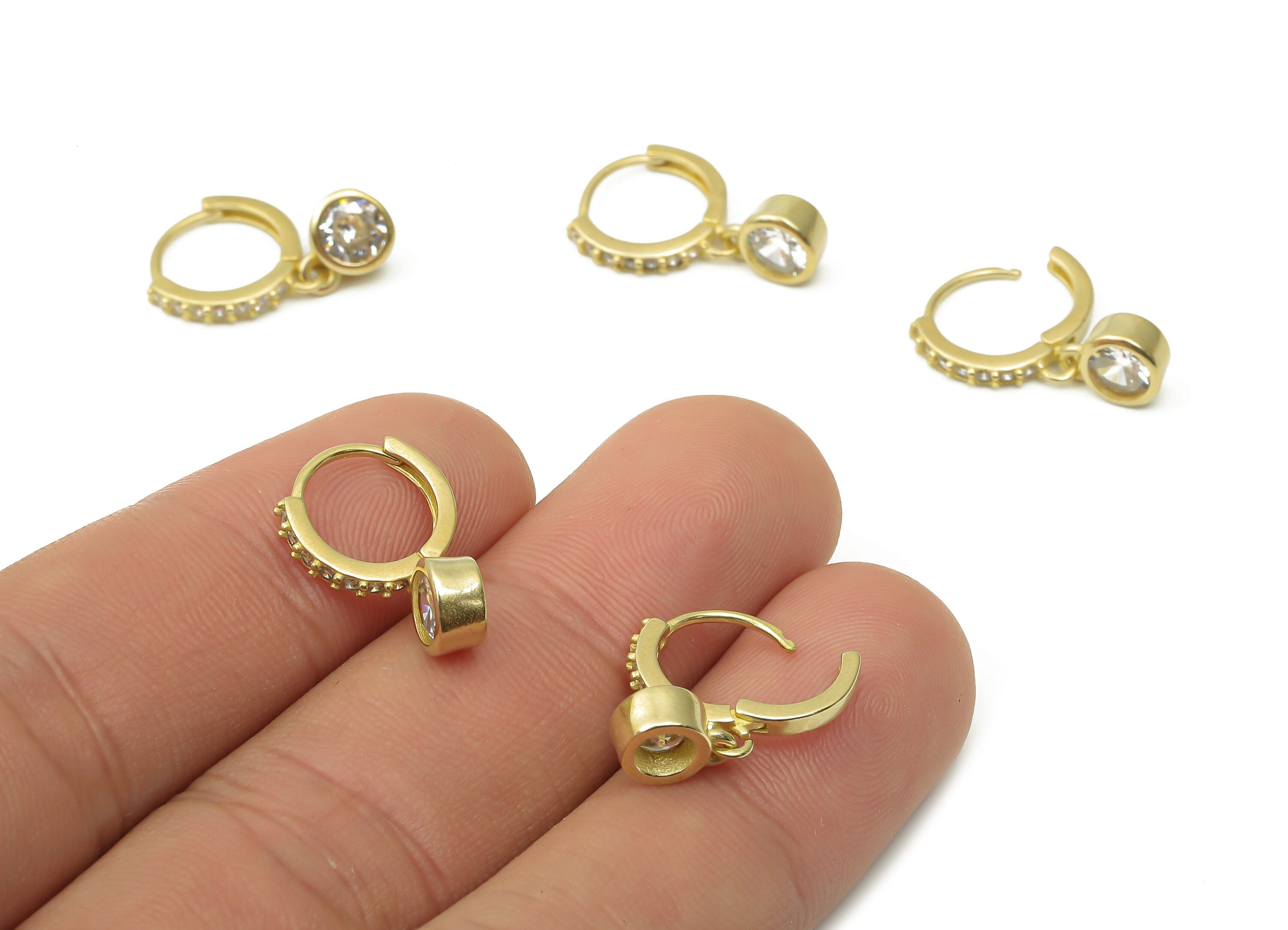 Raw Brass Round Earring Stud with Zircons - Brass Round Huggie Hoop Earring - Dainty Earrings - Brass Findings - 20.86x12.17x1.9mm-PP7489 - DOMEDBAZAAR