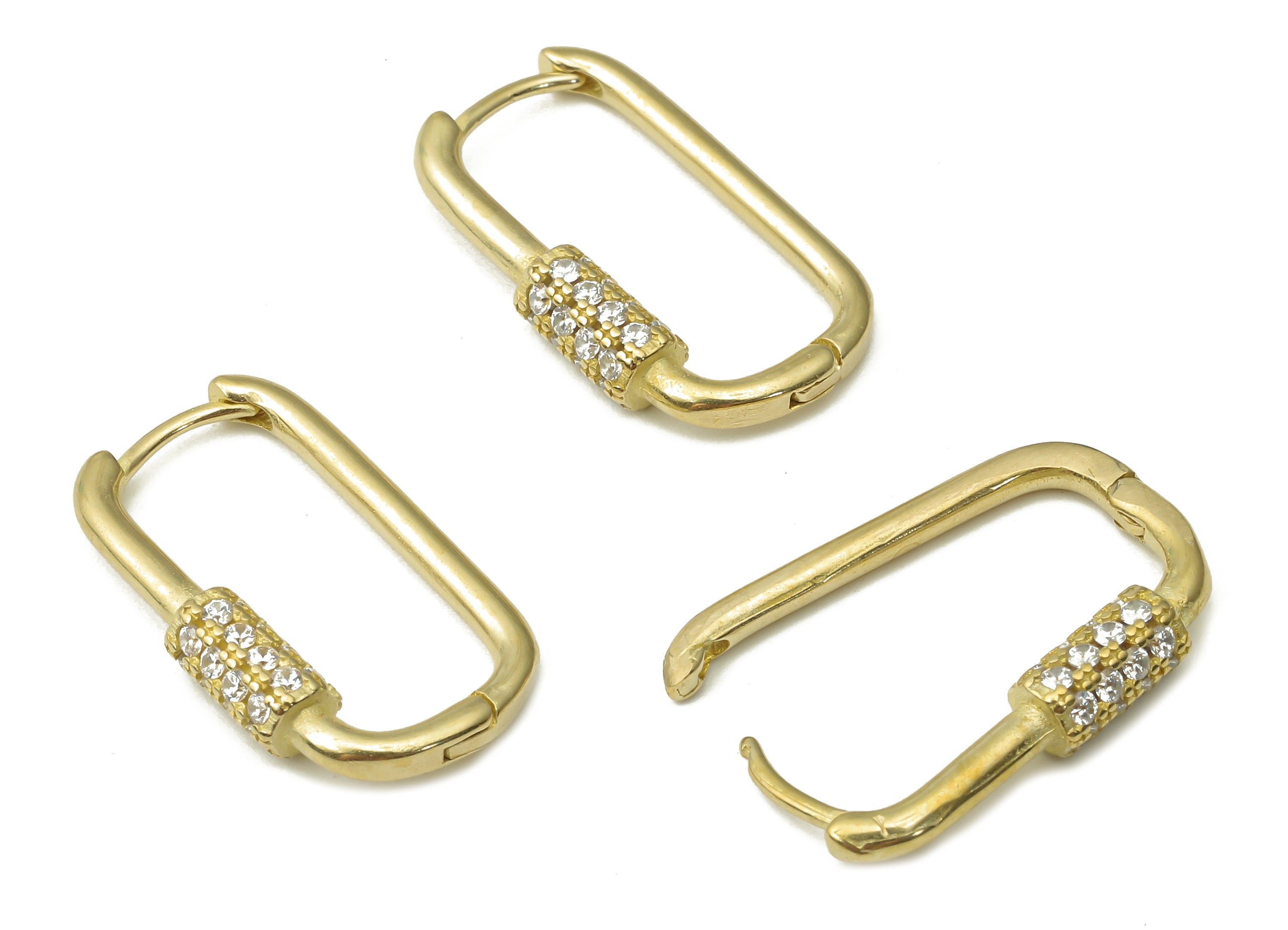 Raw Brass Hoop Earrings - Brass Rectangle Hoop Earring with Zircon - Dainty Hoop Earring - 21.48x12.22x3.6mm - PP7490 - DOMEDBAZAAR