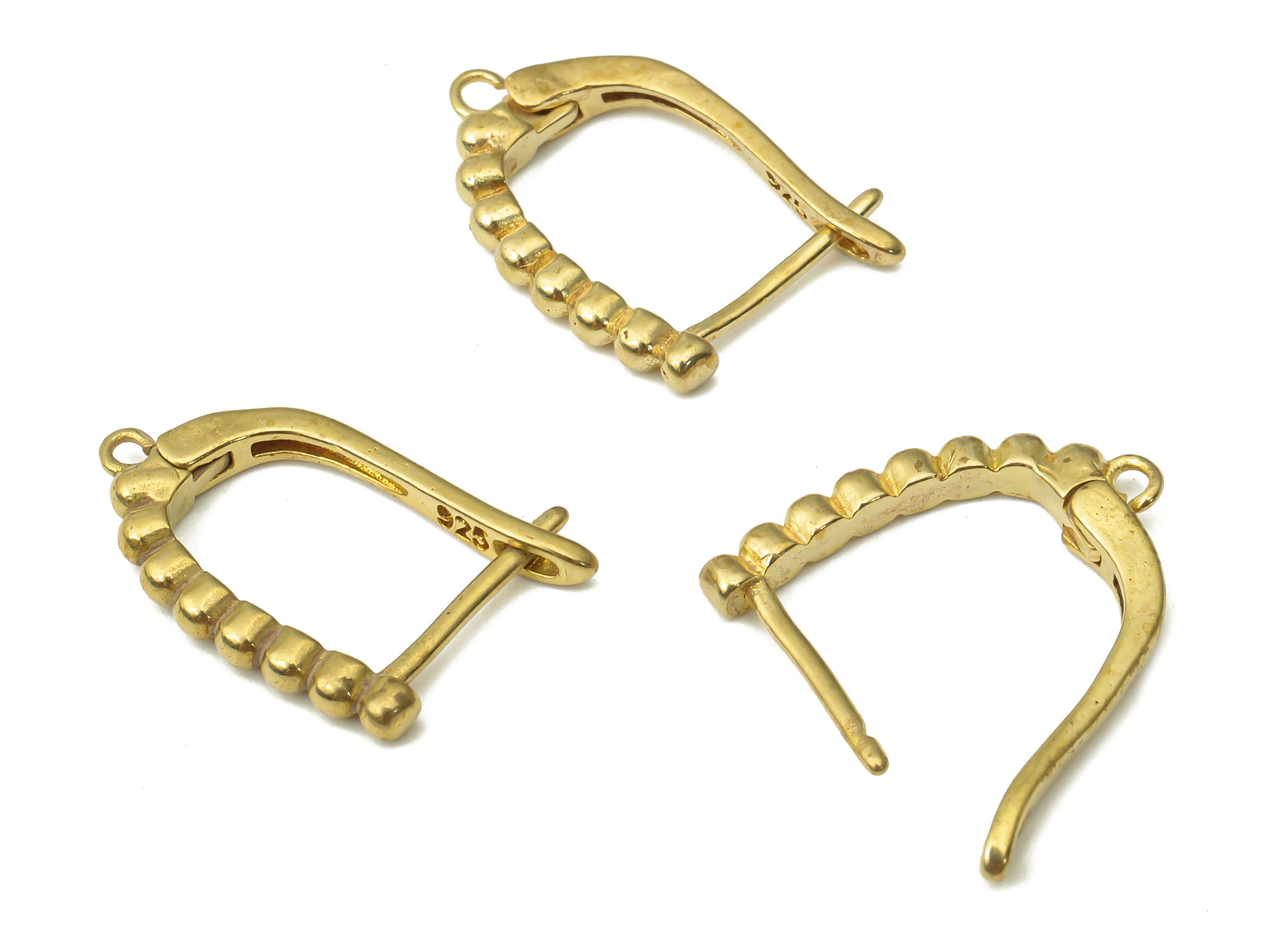 Raw Brass Beaded Earring Stud - Raw Brass Leverback Stud Earrings - Earring Findings - Jewelry Making Supplies - 17.49x12.6x2mm- PP7495 - DOMEDBAZAAR