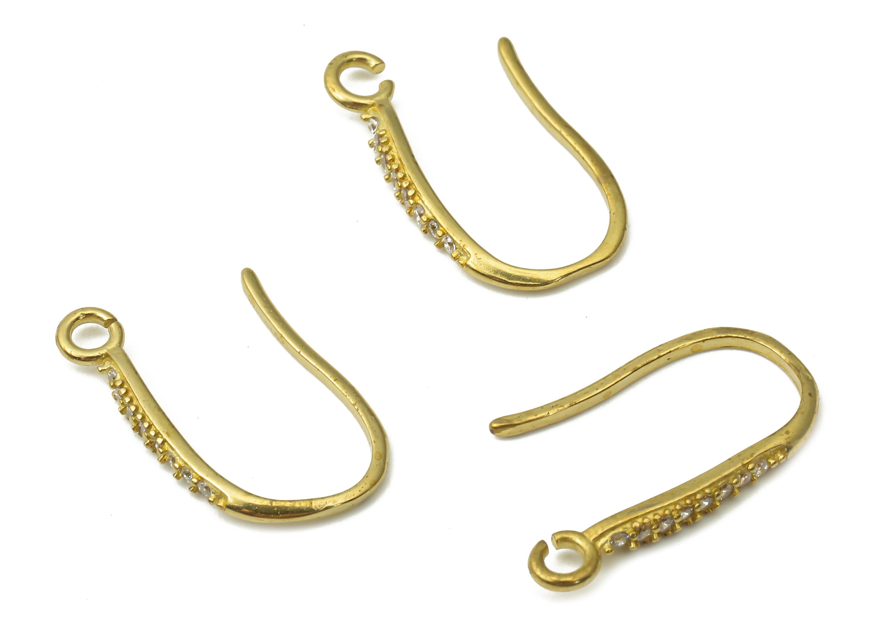 Raw Brass Hook Earrings - Zircon Paved Ear Hooks - Brass Wire Earrings with Open Ring - 18x10.93x1.52mm- PP7501 - DOMEDBAZAAR