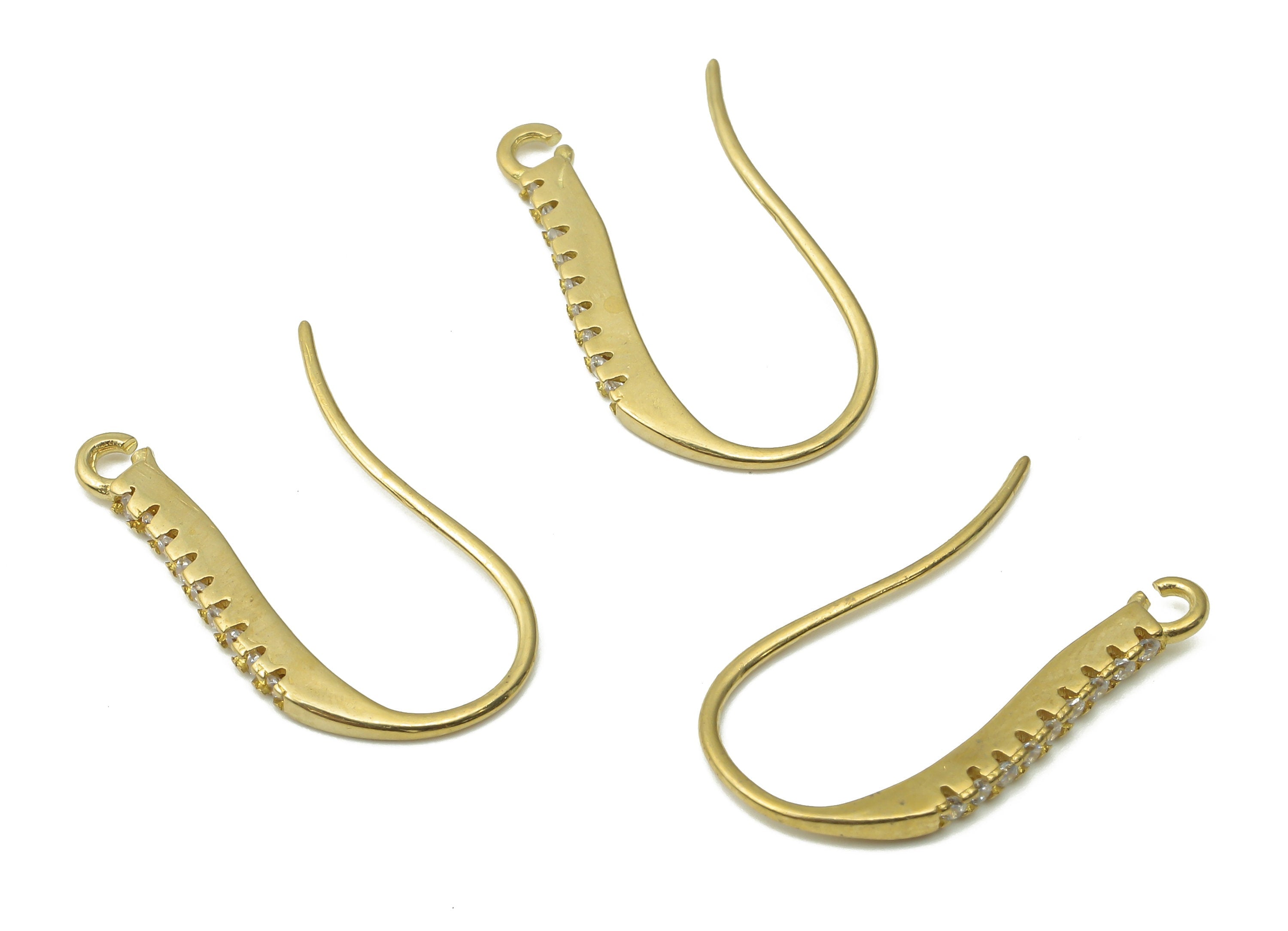 Raw Brass Hook Earrings - Zircon Paved Ear Hooks - Brass Wire Earrings with Open Ring - Jewelry Making Supplies -21.26x9.06x2.3mm- PP7502 - DOMEDBAZAAR