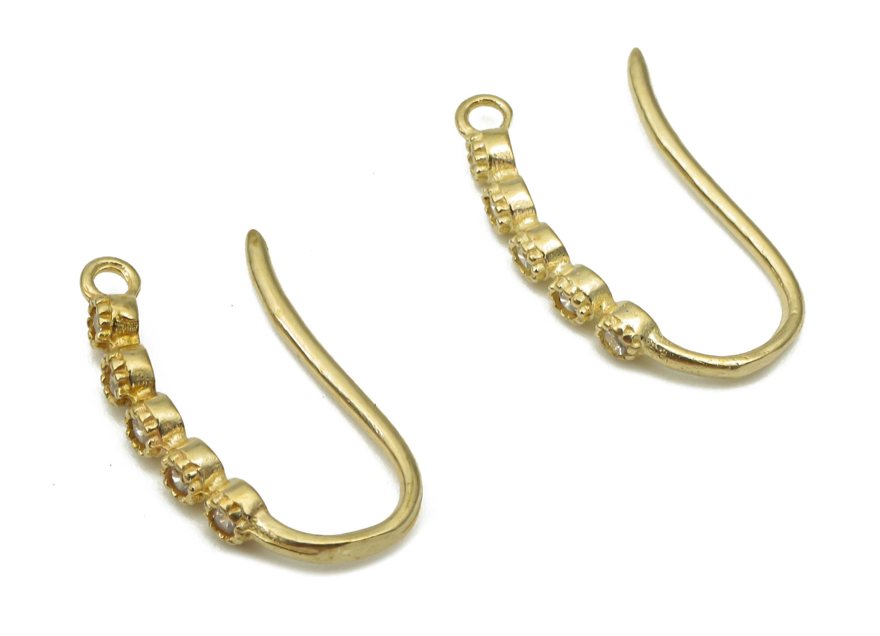 Raw Brass Earring Wire - Zircon Ear Wire - CZ Paved Ear Hook - Brass Earring Findings - 15.22 x 7.4 x 1.44mm - PP7510 - DOMEDBAZAAR
