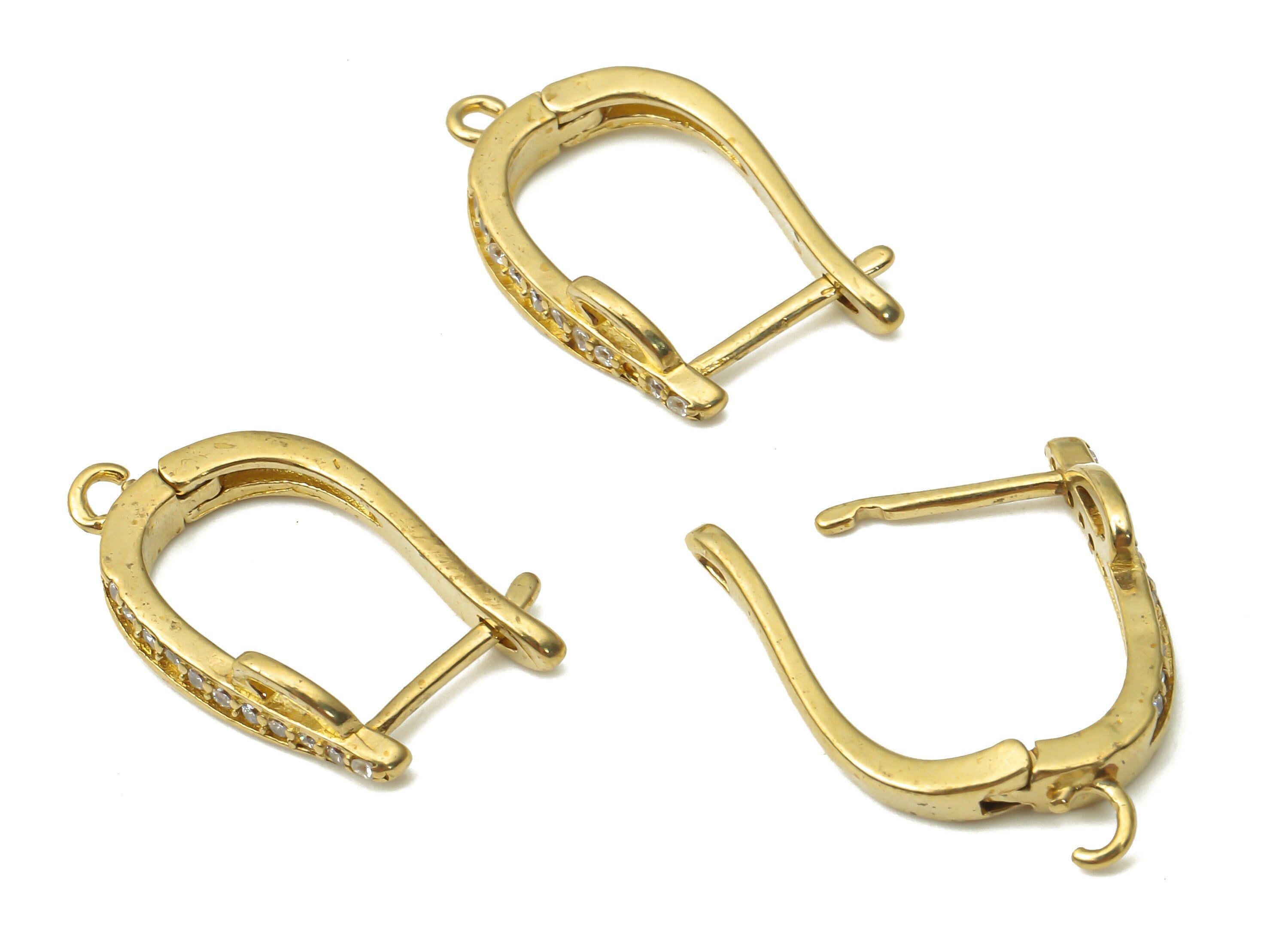 Raw Brass Zircon Stud Earrings - Brass Earrings Stud with Zircons - Dainty Earrings - Jewelry Making Supplies - 17.78x11.9x1.94mm - PP7517 - DOMEDBAZAAR