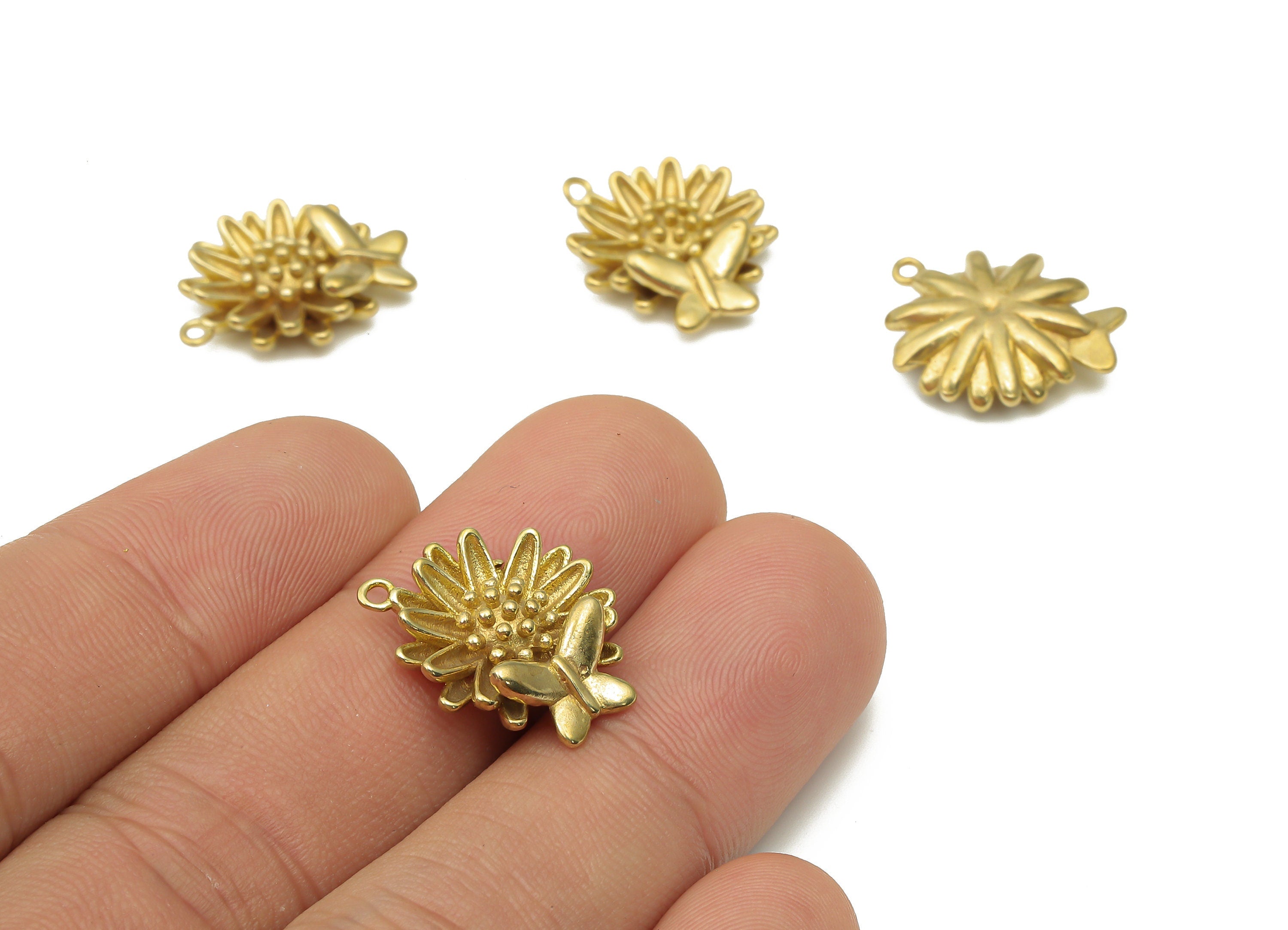 Raw Brass Flower Earrings Charm - Brass Butterfly Pendants Charms - Jewelry Supplies - Brass Earring Findings - 20.15x15.79x4.87mm - PP7525 - DOMEDBAZAAR