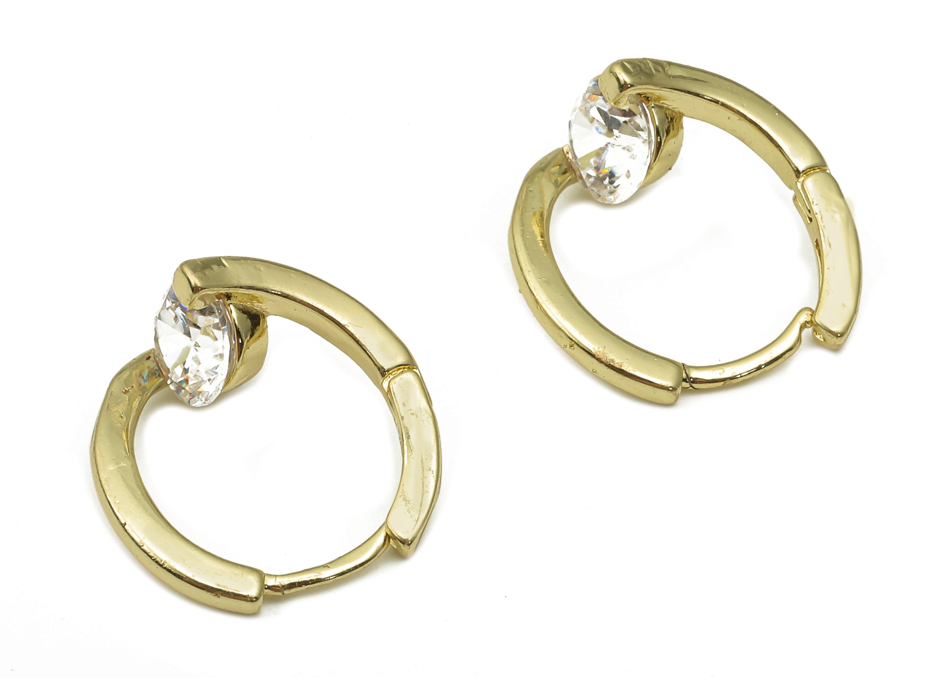 Brass Round Huggie Hoop Earrings - Raw Brass Hoops with Zircons - Earring Findings - Jewelry Making Supplies - 16.82x15.61x1.78mm - PP7526 - DOMEDBAZAAR