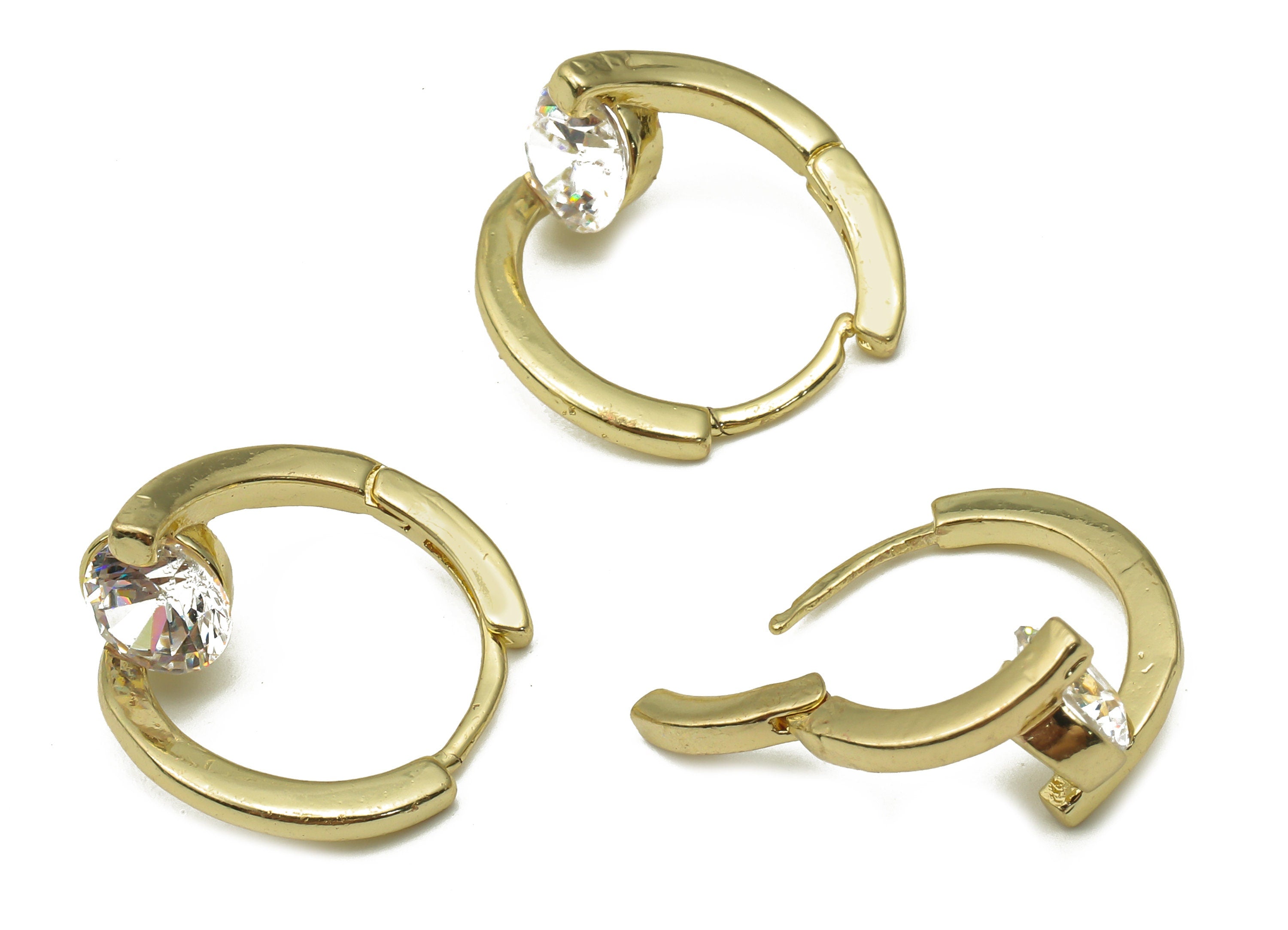 Brass Round Huggie Hoop Earrings - Raw Brass Hoops with Zircons - Earring Findings - Jewelry Making Supplies - 16.82x15.61x1.78mm - PP7526 - DOMEDBAZAAR