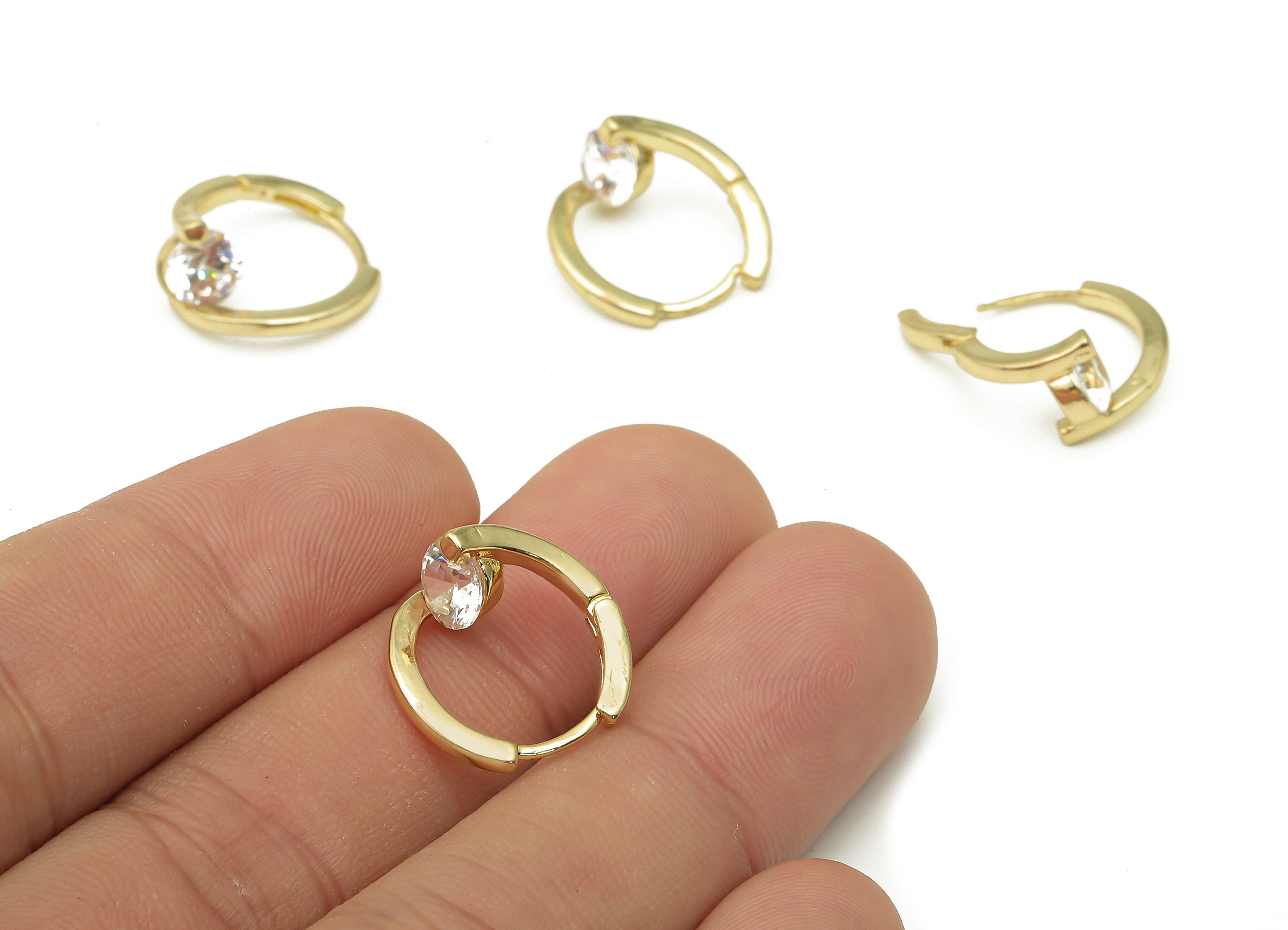Brass Round Huggie Hoop Earrings - Raw Brass Hoops with Zircons - Earring Findings - Jewelry Making Supplies - 16.82x15.61x1.78mm - PP7526 - DOMEDBAZAAR