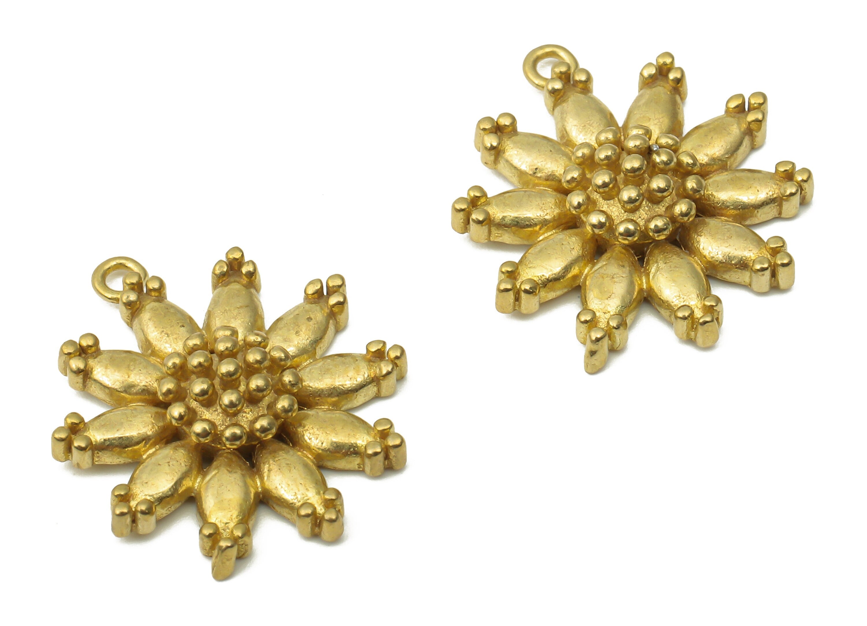 Raw Brass Daisy Flower Charms - Brass Sunflower Earring Charms - Brass Earring findings - Jewelry  Supplies -19.85x16.93x4.25mm- PP7528 - DOMEDBAZAAR